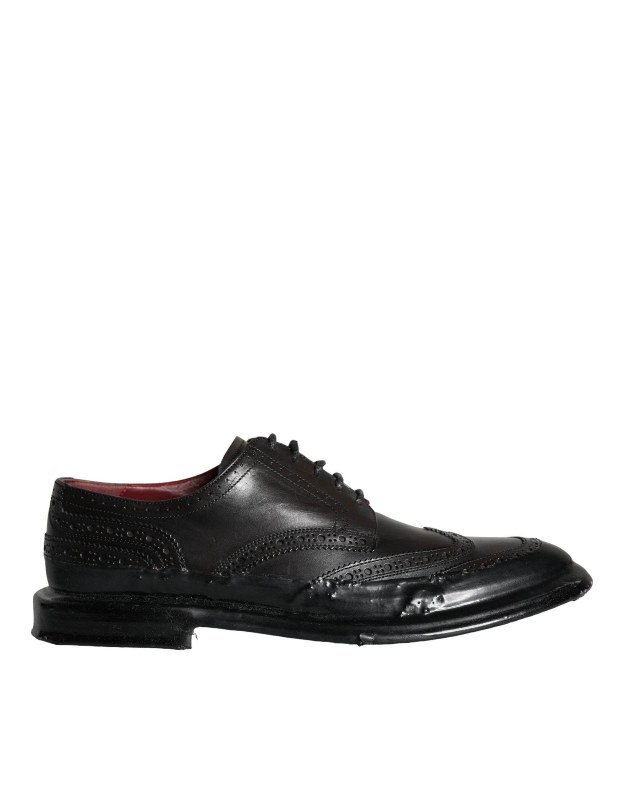 Dolce & Gabbana Black Leather Oxford Wingtip Formal Men Shoes - Hilstor