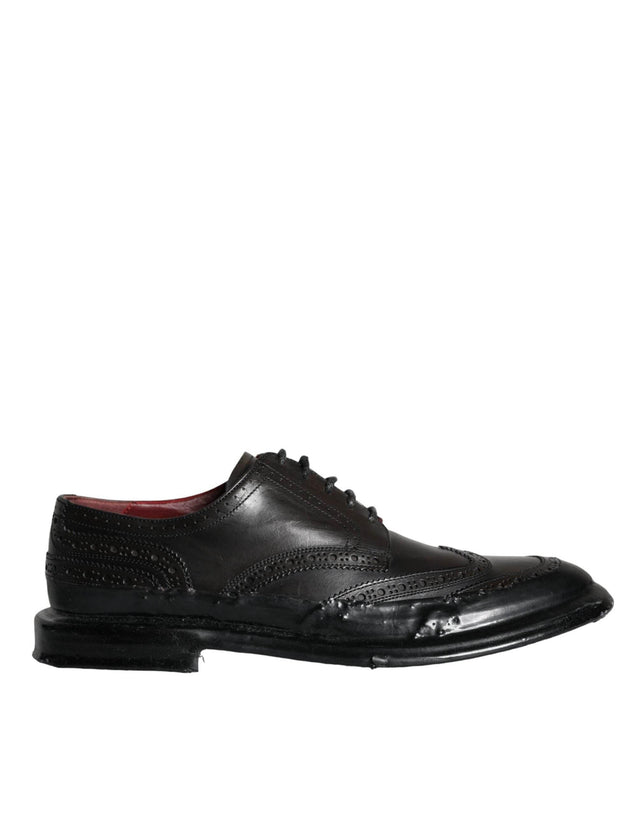 Dolce & Gabbana Black Leather Oxford Wingtip Formal Men Shoes - Hilstor