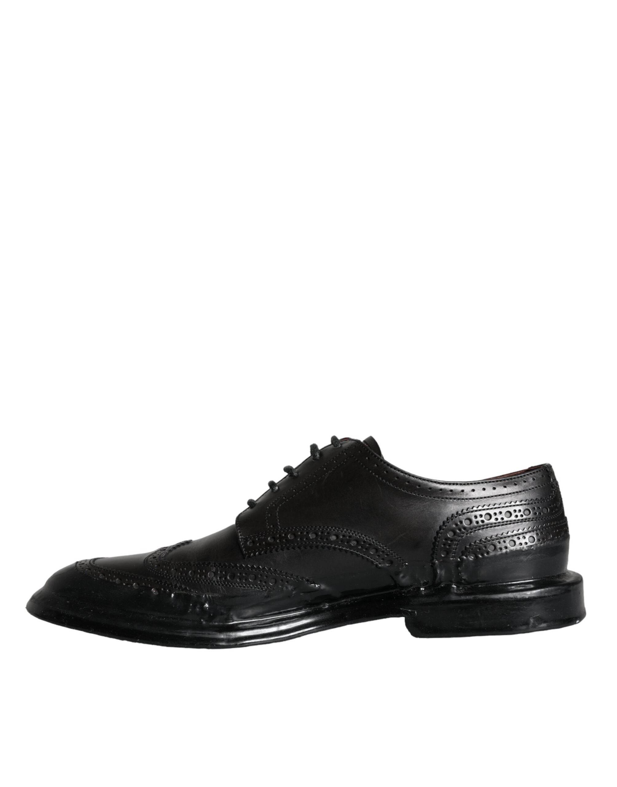 Dolce & Gabbana Black Leather Oxford Wingtip Formal Men Shoes - Hilstor