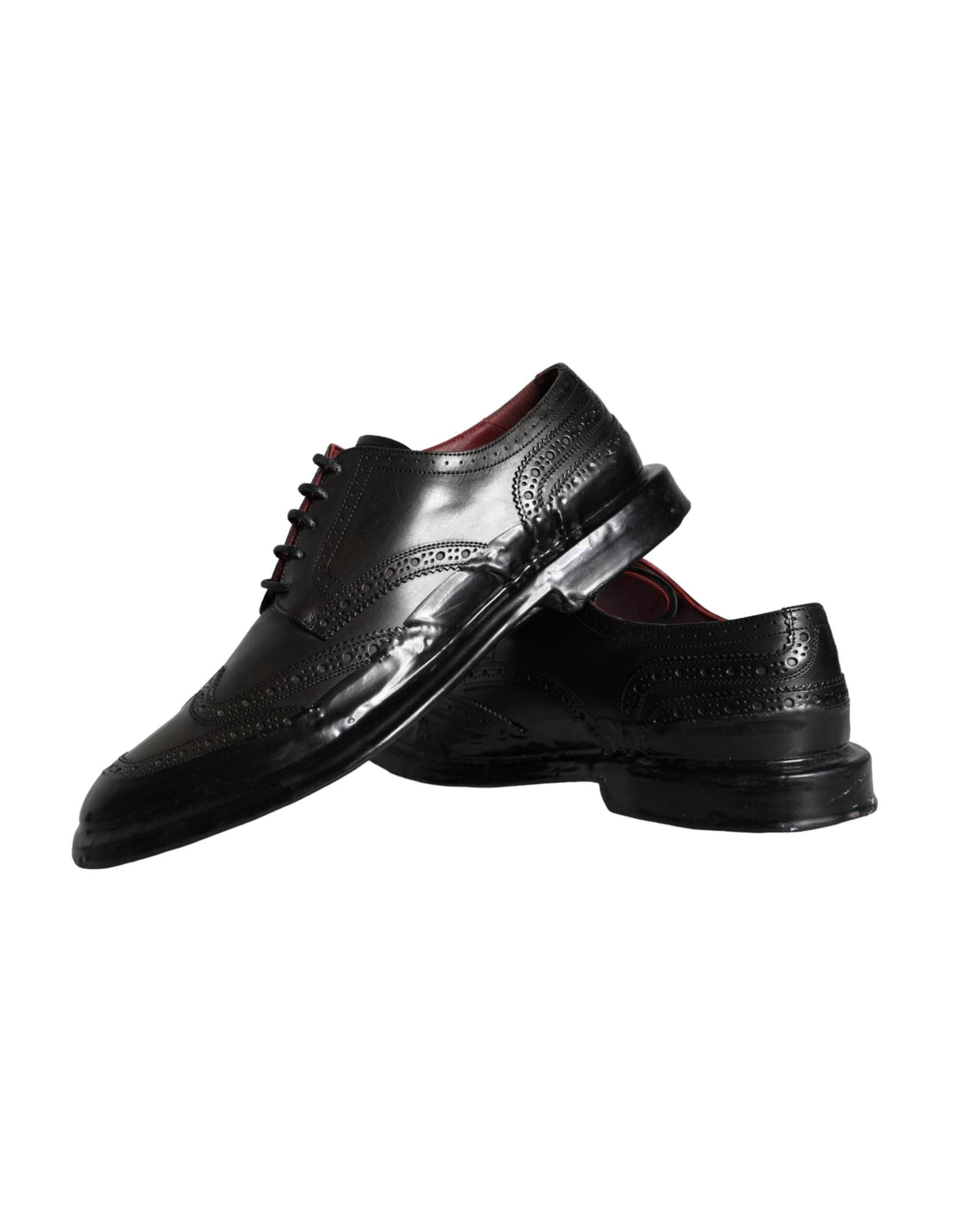 Dolce & Gabbana Black Leather Oxford Wingtip Formal Men Shoes - Hilstor