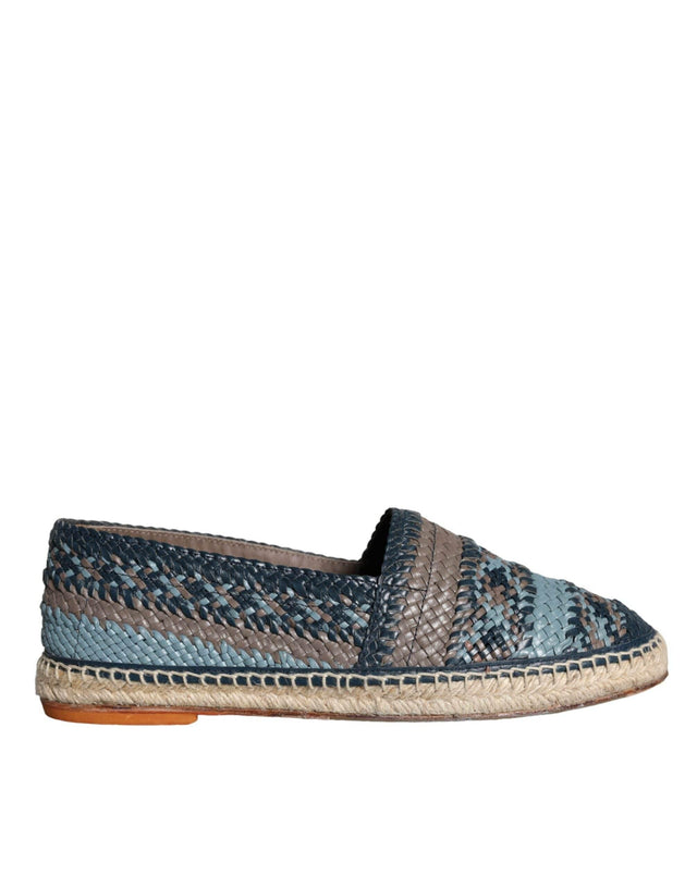 Dolce & Gabbana Blue Gray Woven Leather Buffalo Espadrille Shoes - Hilstor