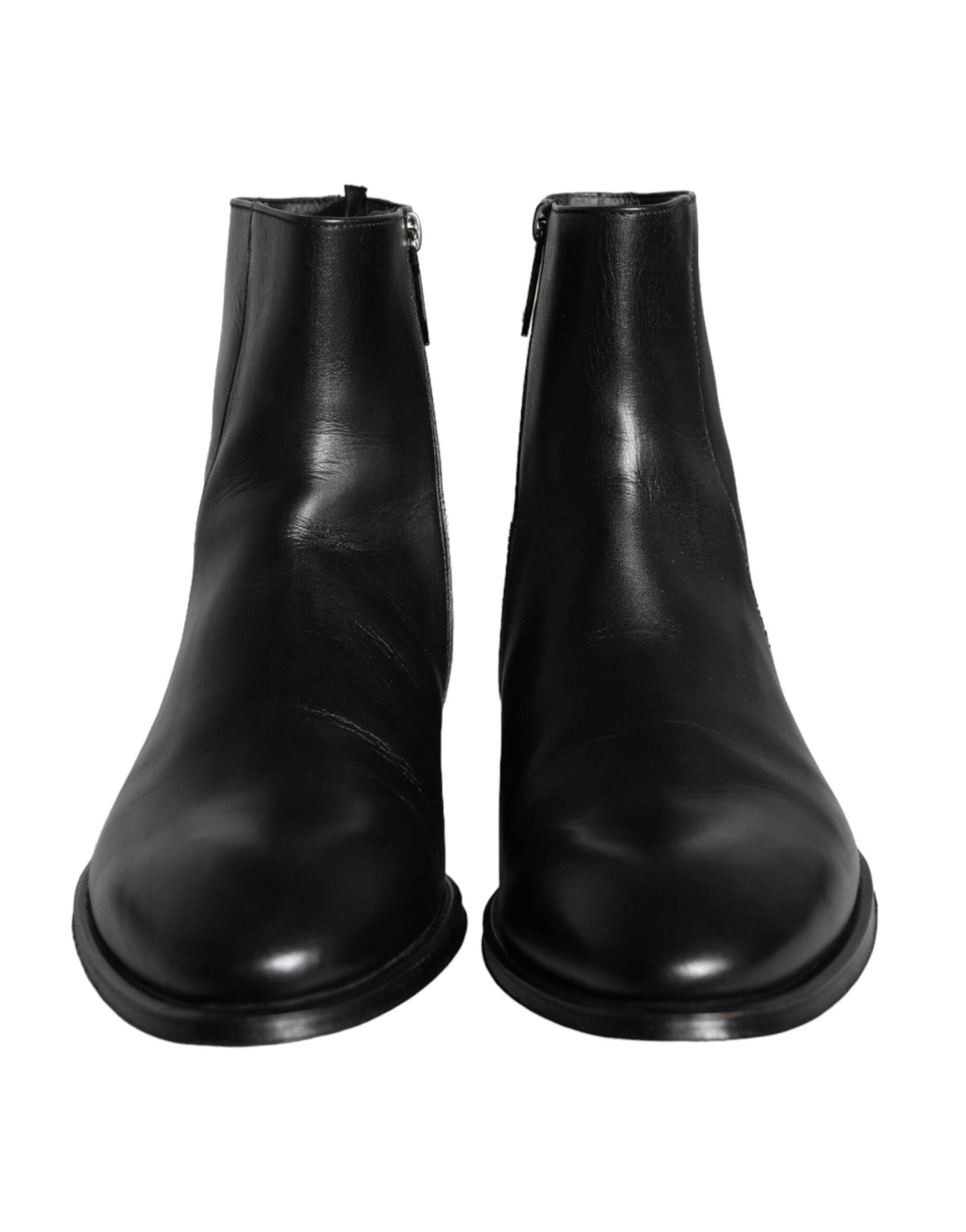 Dolce & Gabbana Black Calf Leather Men Ankle Boots Men Shoes - Hilstor