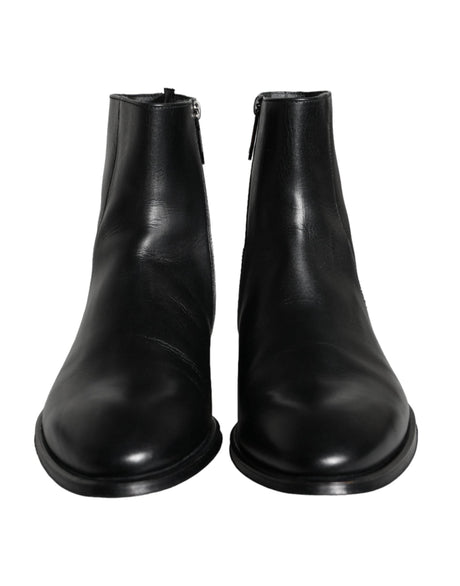 Dolce & Gabbana Black Calf Leather Men Ankle Boots Men Shoes - Hilstor