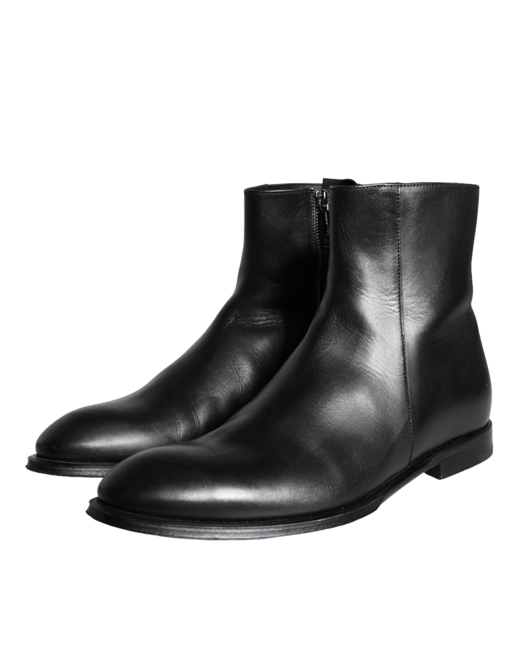 Dolce & Gabbana Black Calf Leather Men Ankle Boots Men Shoes - Hilstor