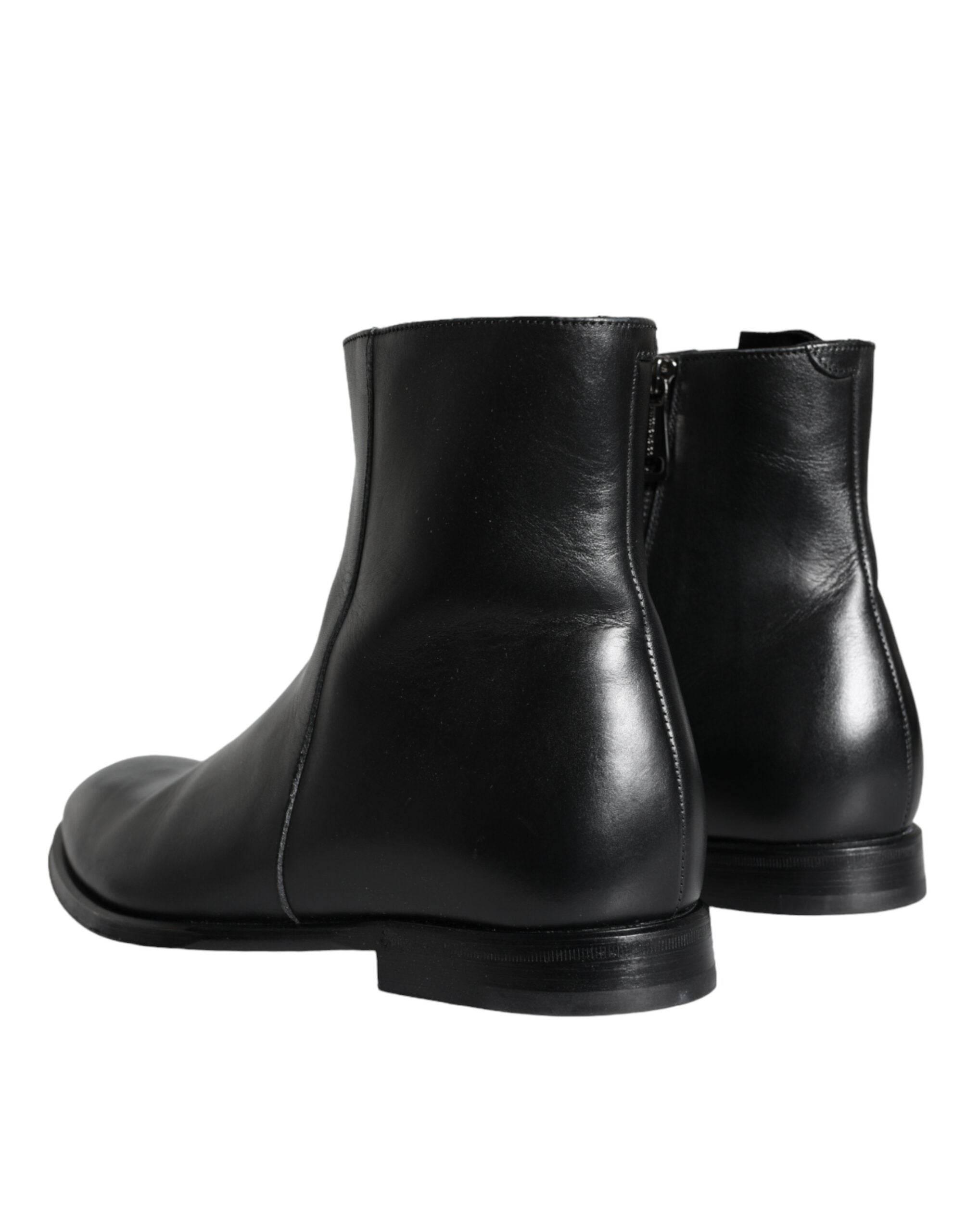Dolce & Gabbana Black Calf Leather Men Ankle Boots Men Shoes - Hilstor
