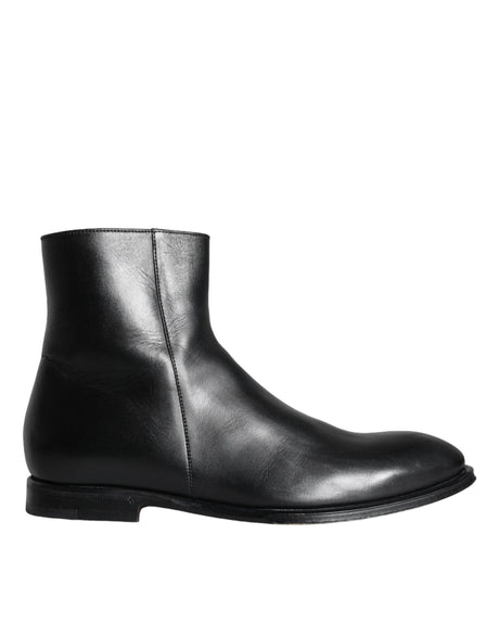 Dolce & Gabbana Black Calf Leather Men Ankle Boots Men Shoes - Hilstor