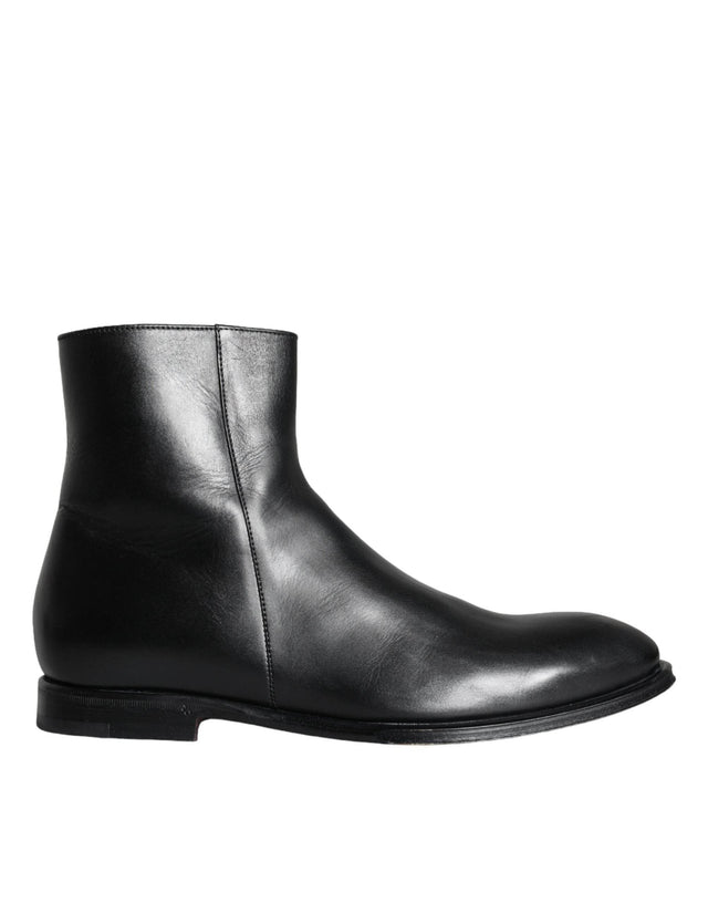 Dolce & Gabbana Black Calf Leather Men Ankle Boots Men Shoes - Hilstor