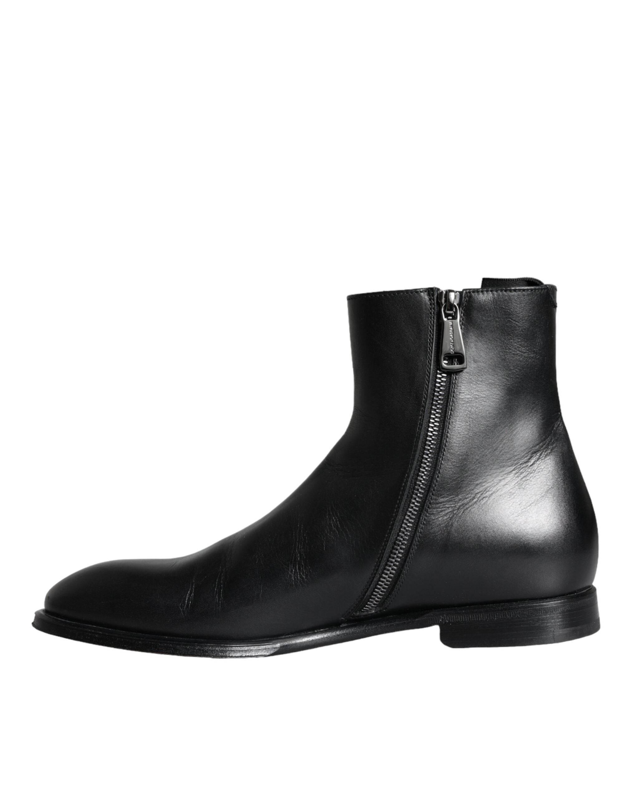 Dolce & Gabbana Black Calf Leather Men Ankle Boots Men Shoes - Hilstor