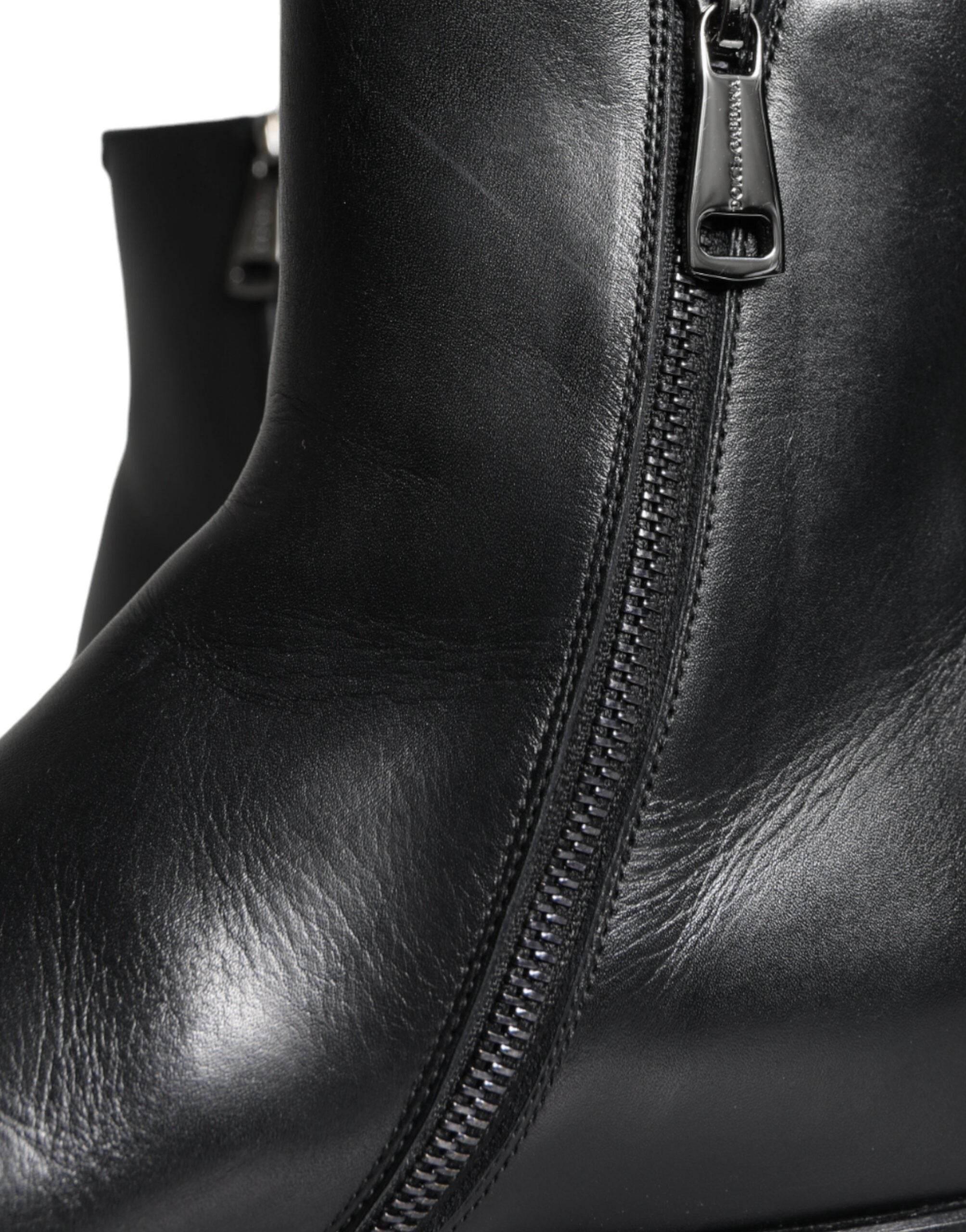 Dolce & Gabbana Black Calf Leather Men Ankle Boots Men Shoes - Hilstor