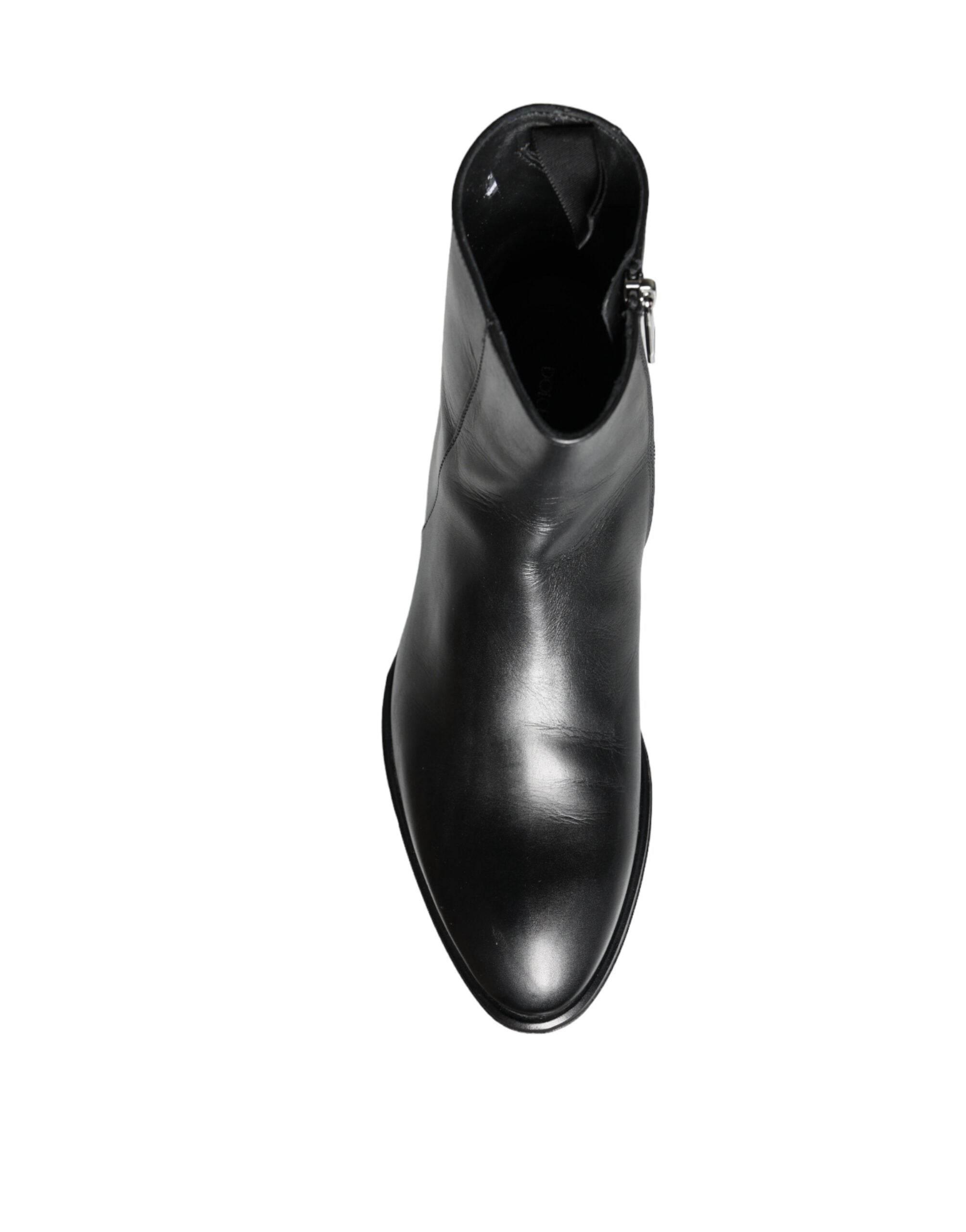 Dolce & Gabbana Black Calf Leather Men Ankle Boots Men Shoes - Hilstor