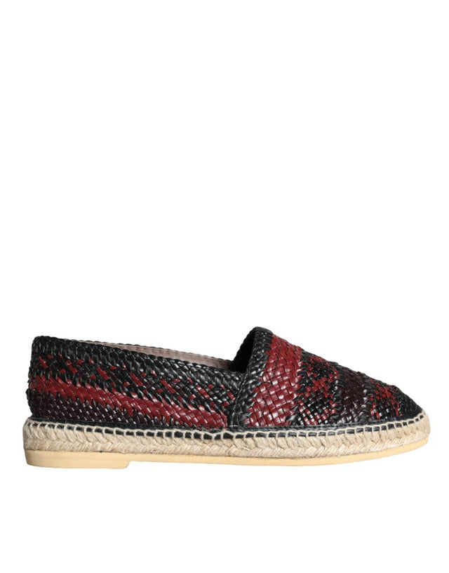 Dolce & Gabbana Black Maroon Woven Leather Buffalo Men Espadrille Shoes - Hilstor