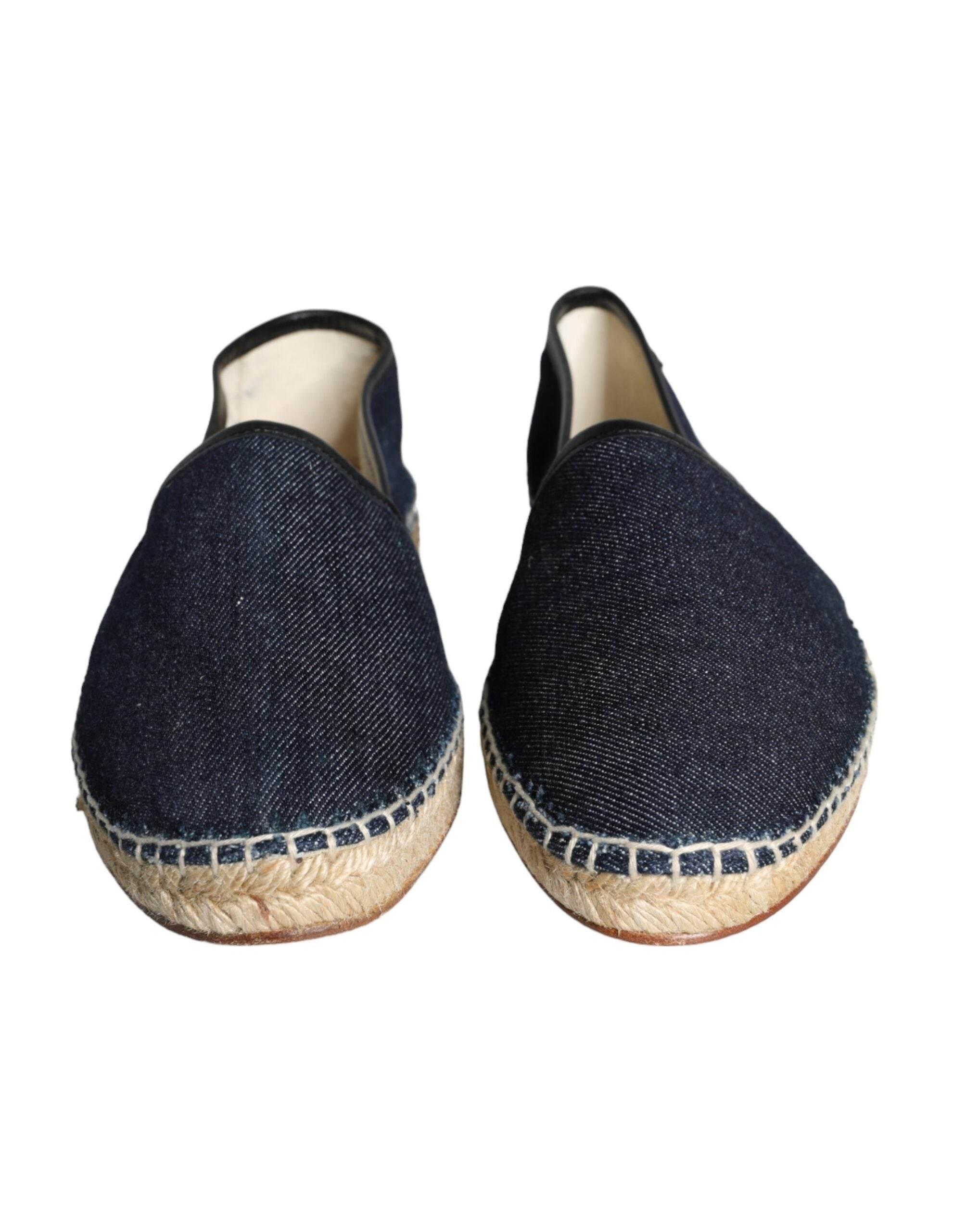Dolce & Gabbana Blue Denim Cotton Leather Espadrilles Shoes - Hilstor
