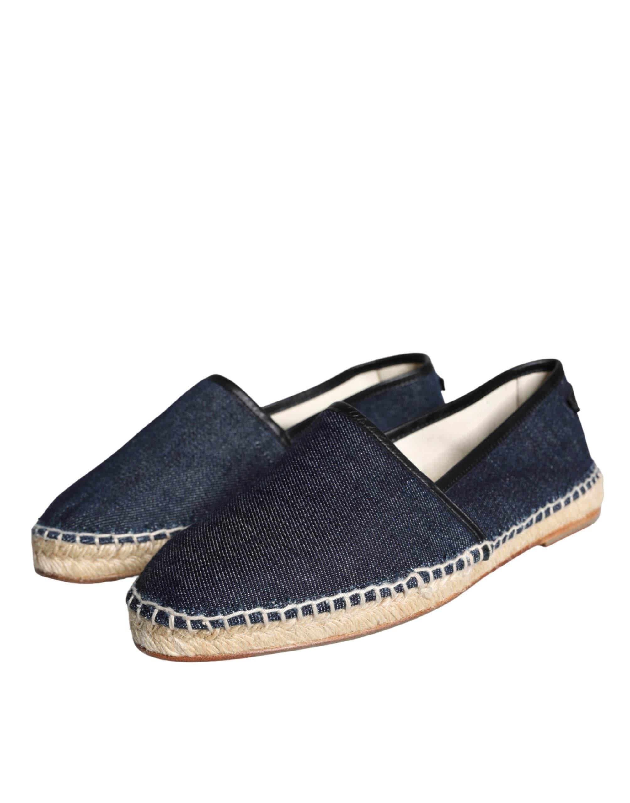 Dolce & Gabbana Blue Denim Cotton Leather Espadrilles Shoes - Hilstor