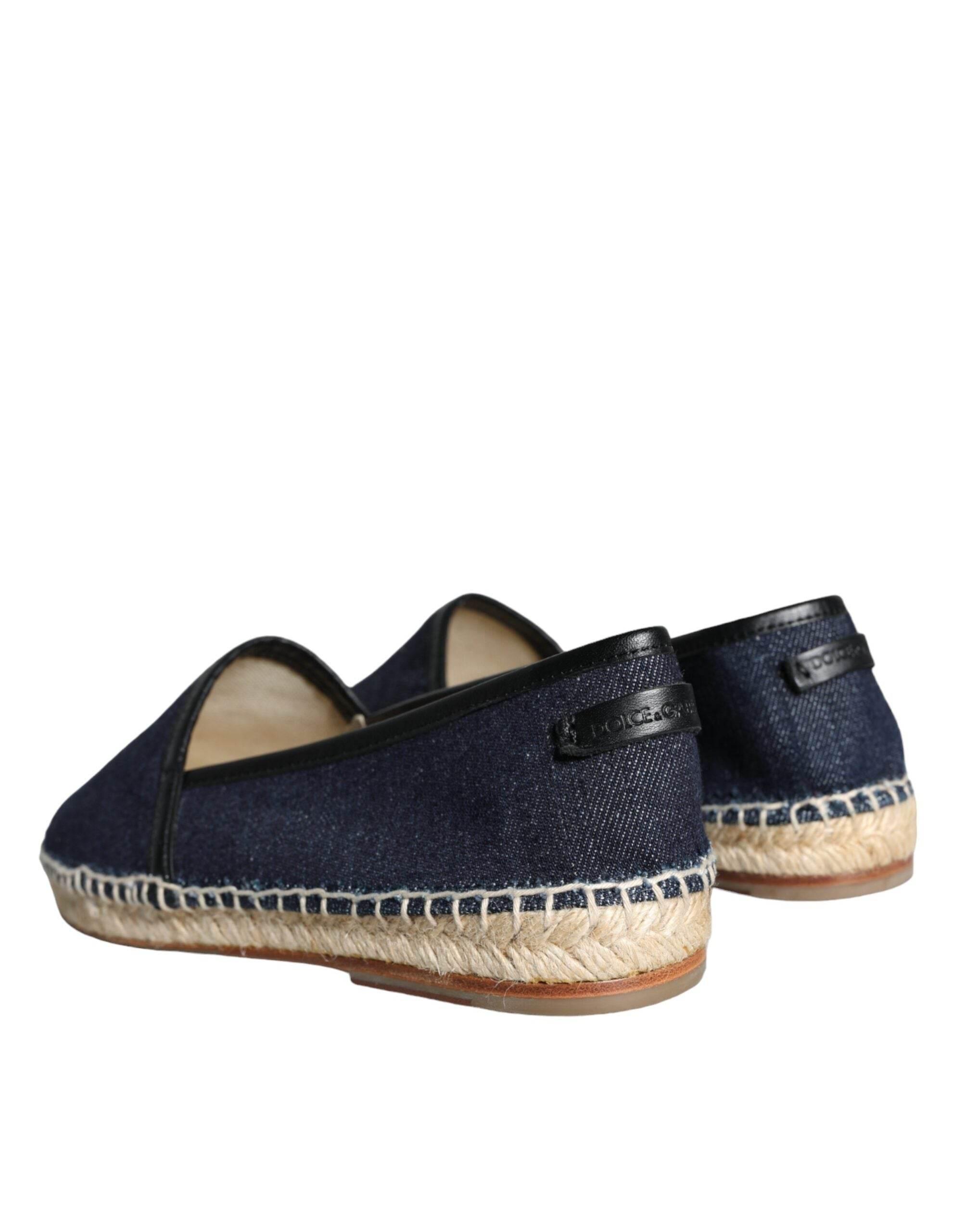 Dolce & Gabbana Blue Denim Cotton Leather Espadrilles Shoes - Hilstor