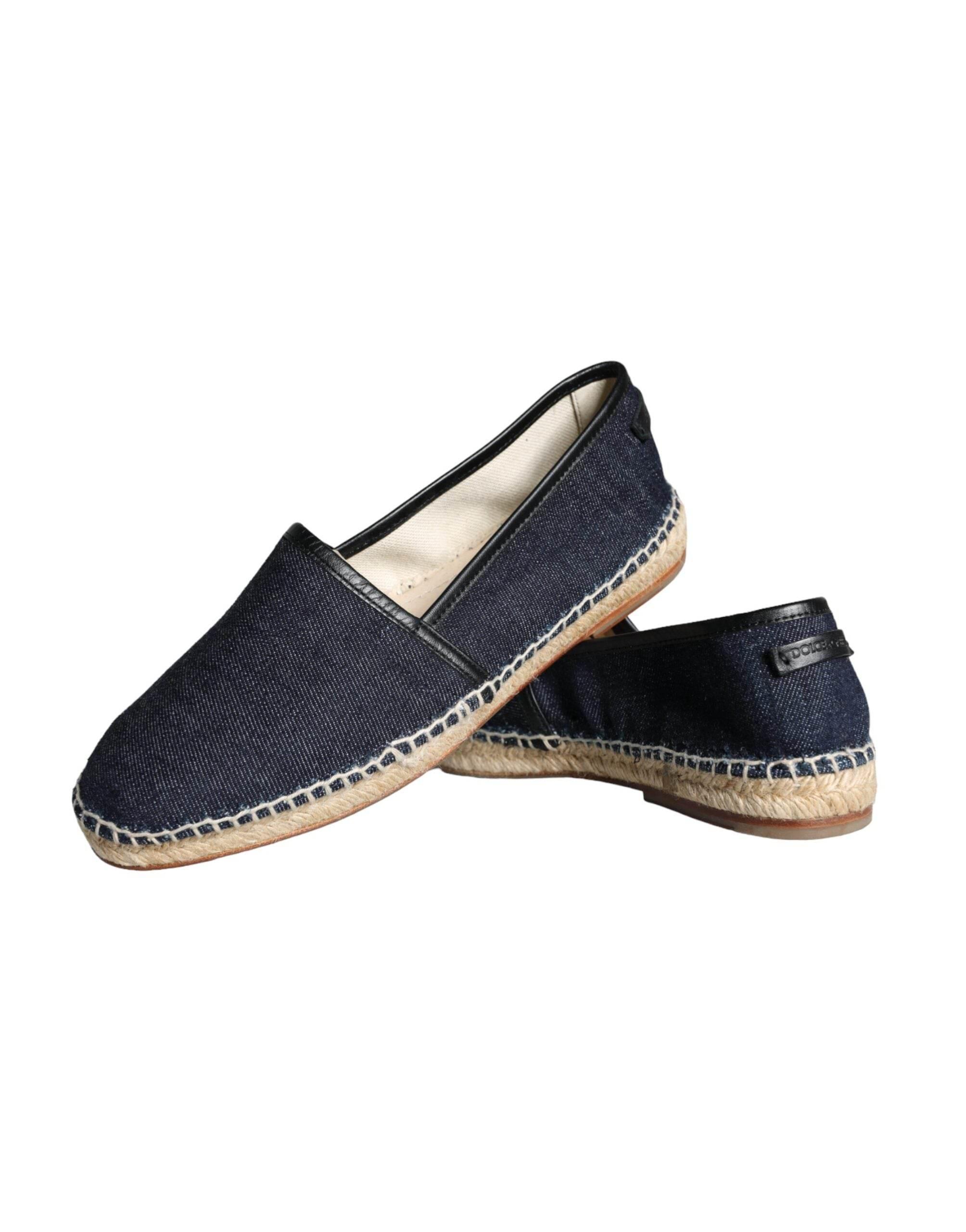 Dolce & Gabbana Blue Denim Cotton Leather Espadrilles Shoes - Hilstor