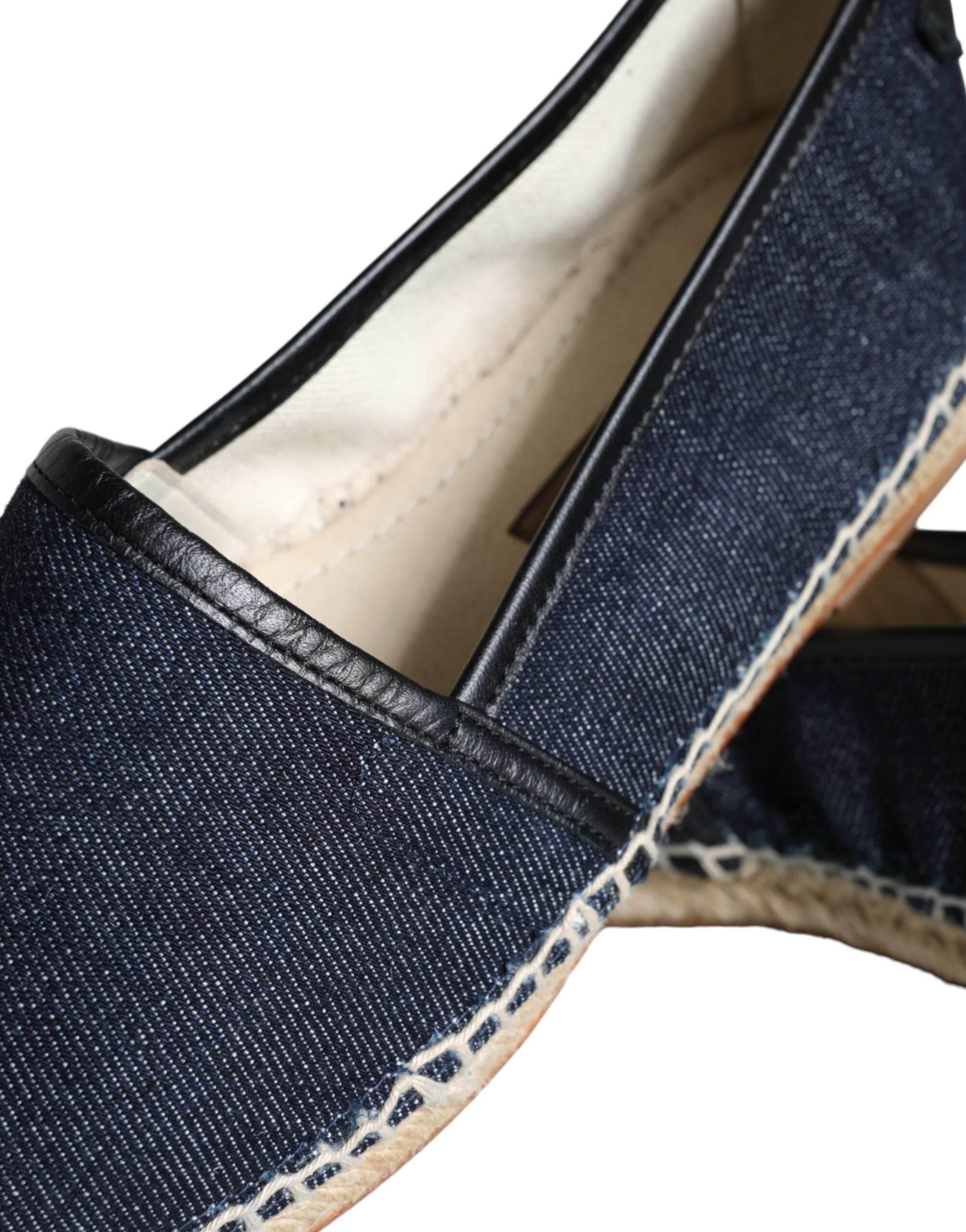 Dolce & Gabbana Blue Denim Cotton Leather Espadrilles Shoes - Hilstor