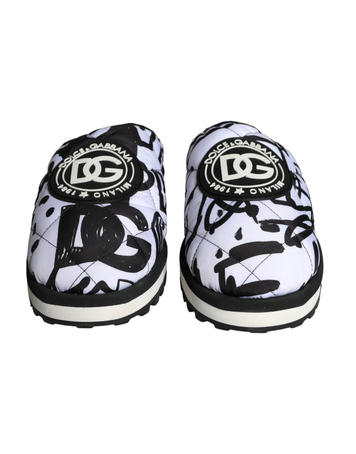 Dolce & Gabbana Black White Quilted Logo Sandals Slides Shoes - Hilstor