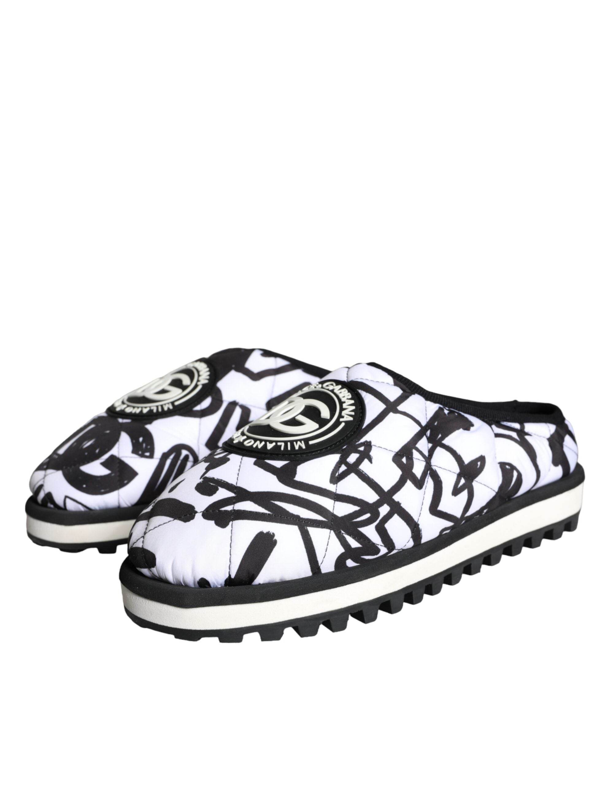 Dolce & Gabbana Black White Quilted Logo Sandals Slides Shoes - Hilstor