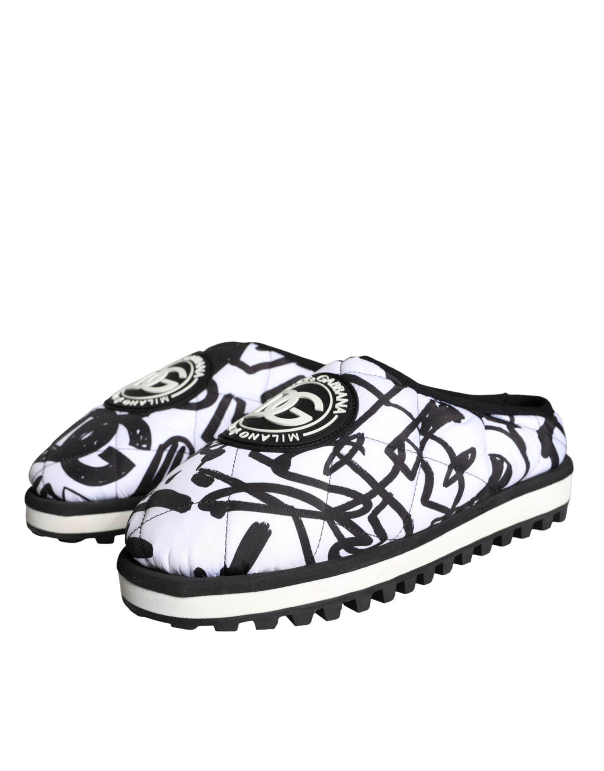 Dolce & Gabbana Black White Quilted Logo Sandals Slides Shoes - Hilstor