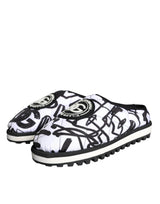 Dolce & Gabbana Black White Quilted Logo Sandals Slides Shoes - Hilstor