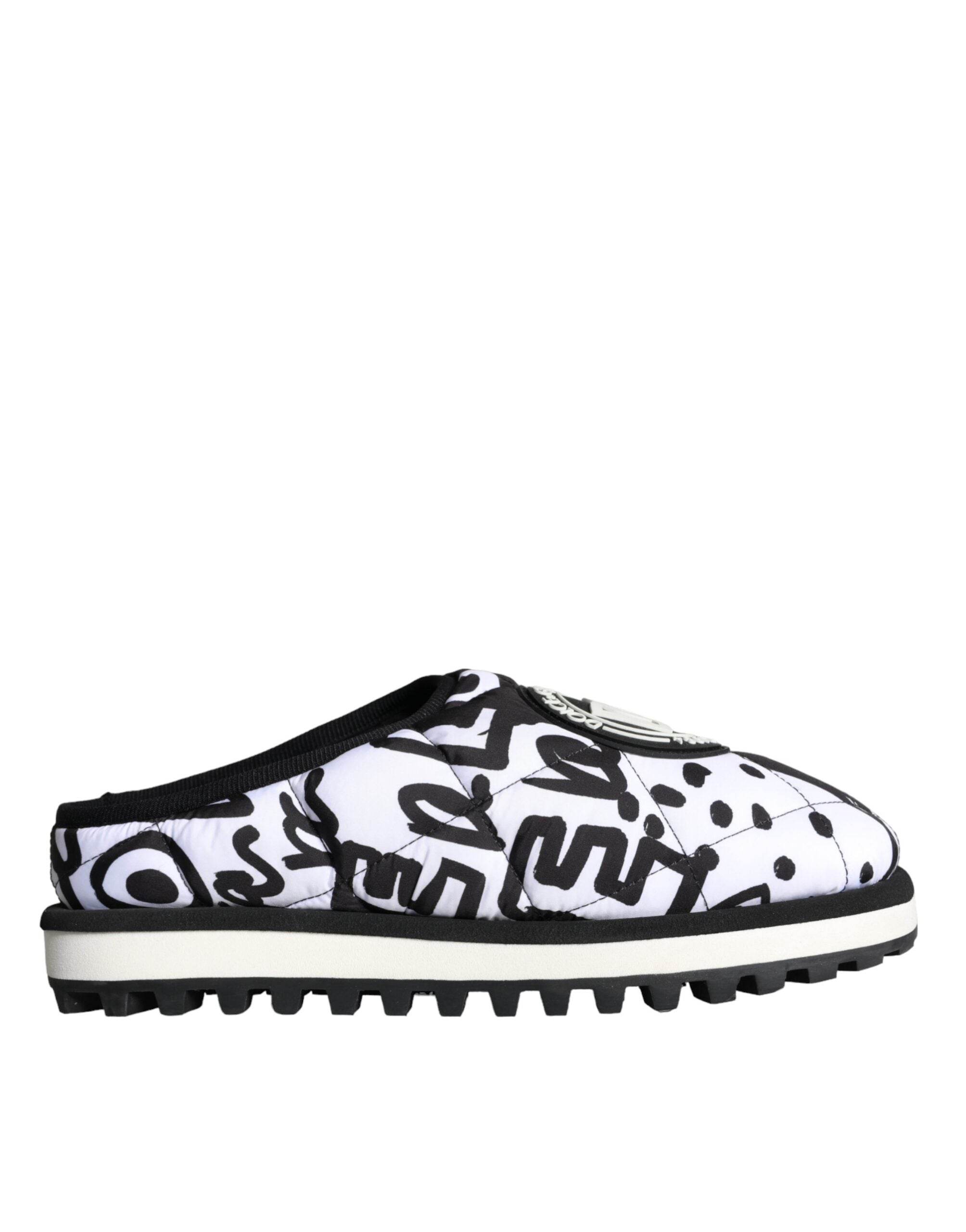 Dolce & Gabbana Black White Quilted Logo Sandals Slides Shoes - Hilstor