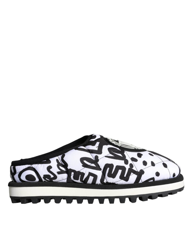 Dolce & Gabbana Black White Quilted Logo Sandals Slides Shoes - Hilstor