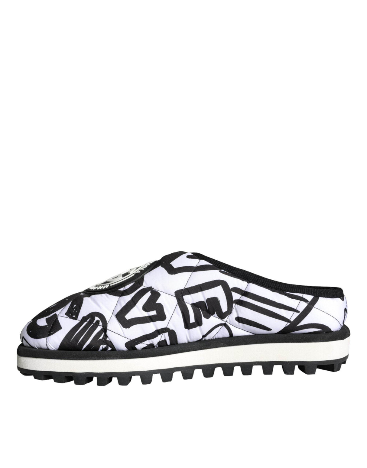 Dolce & Gabbana Black White Quilted Logo Sandals Slides Shoes - Hilstor