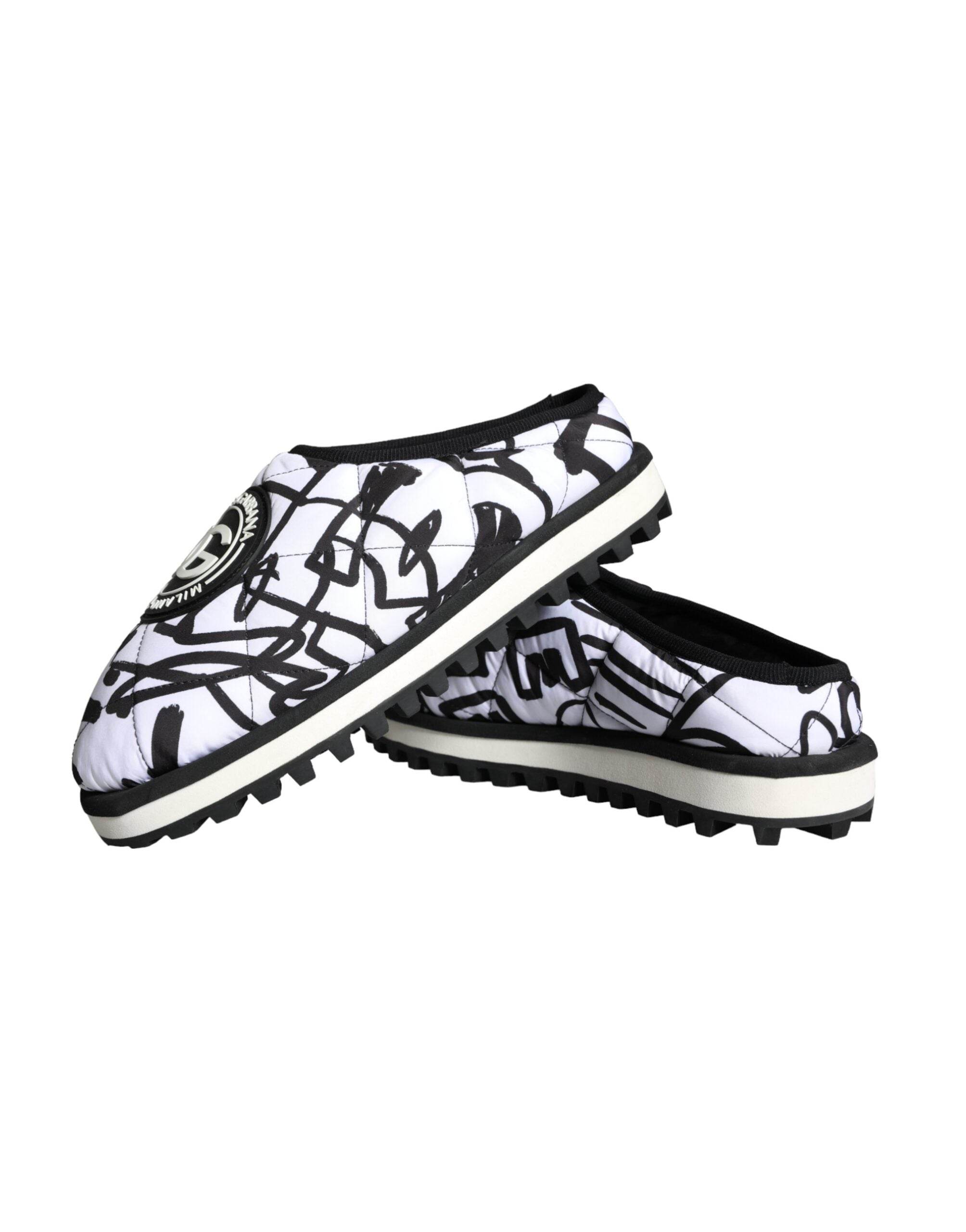 Dolce & Gabbana Black White Quilted Logo Sandals Slides Shoes - Hilstor