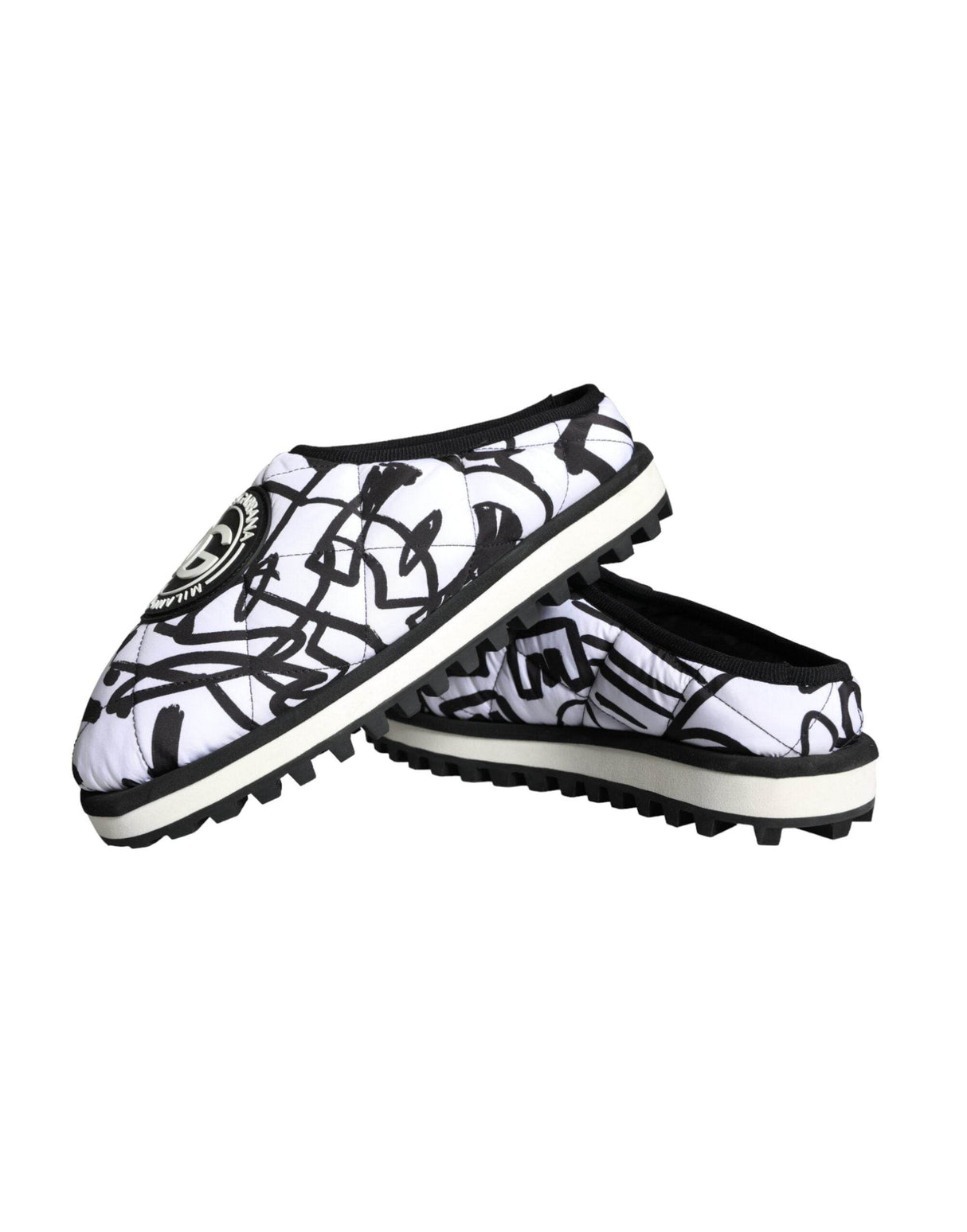 Dolce & Gabbana Black White Quilted Logo Sandals Slides Shoes - Hilstor