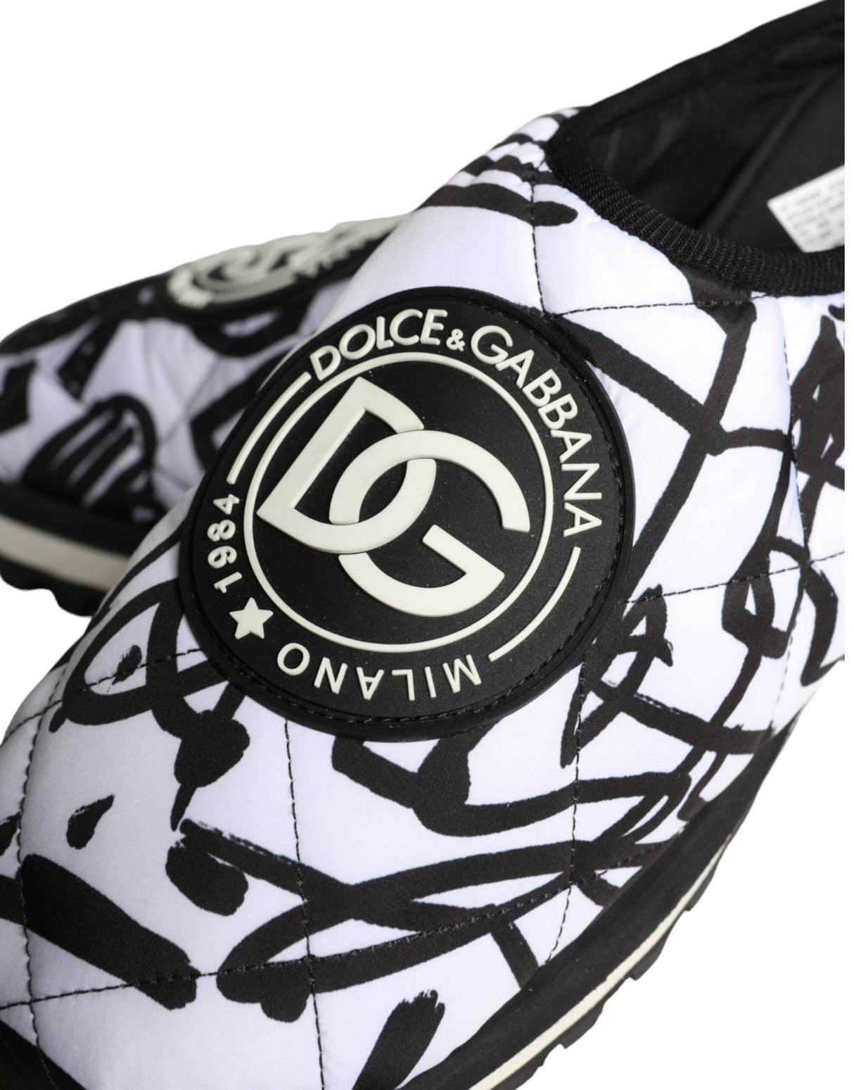 Dolce & Gabbana Black White Quilted Logo Sandals Slides Shoes - Hilstor