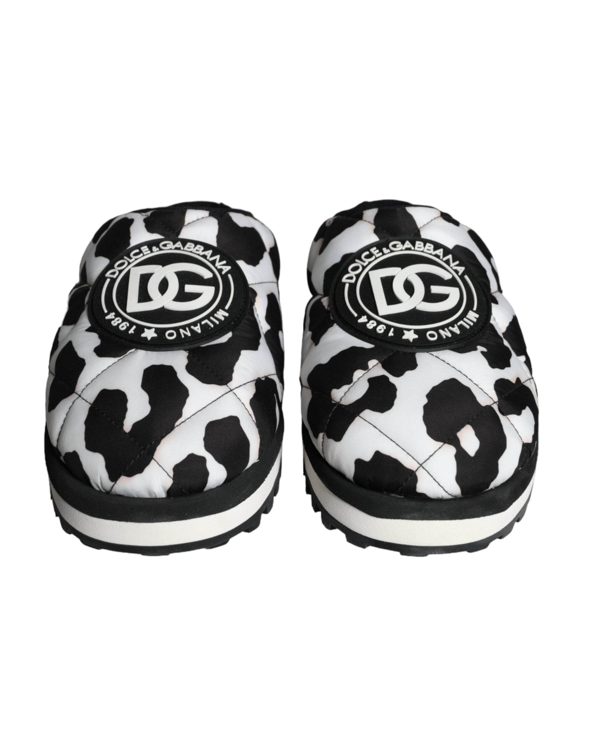 Dolce & Gabbana Black White Quilted Logo Sandals Slides Shoes - Hilstor
