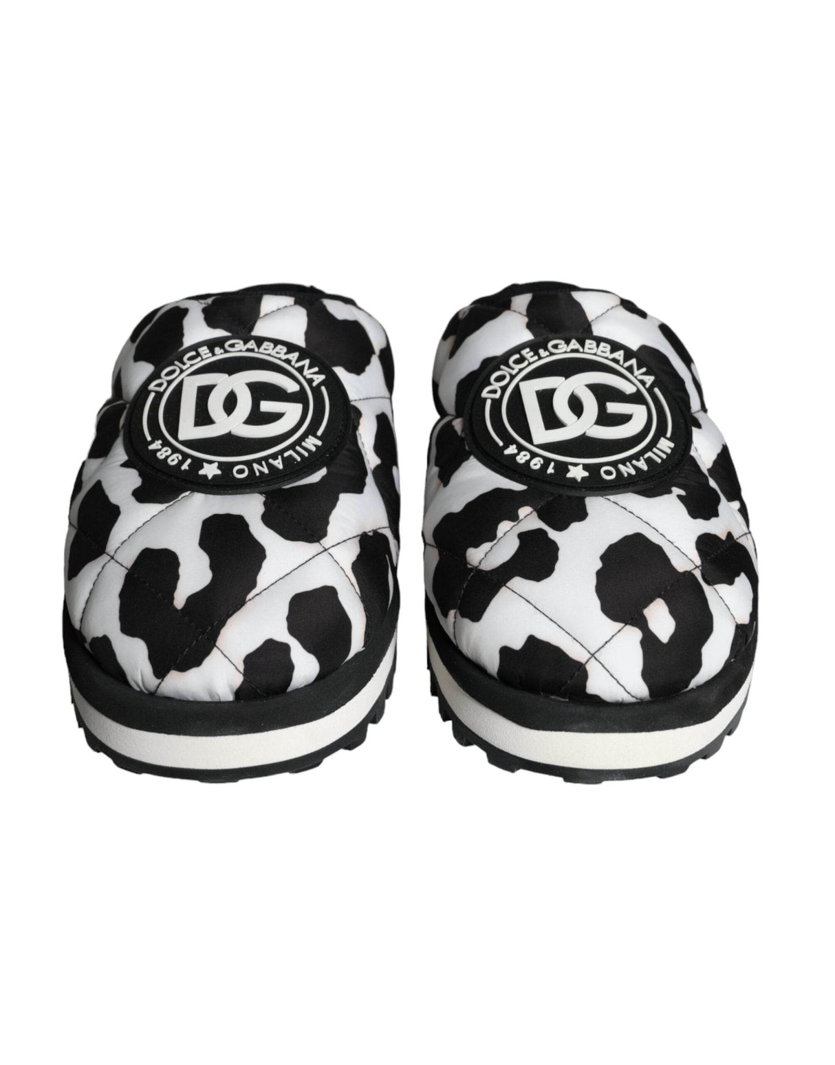 Dolce & Gabbana Black White Quilted Logo Sandals Slides Shoes - Hilstor
