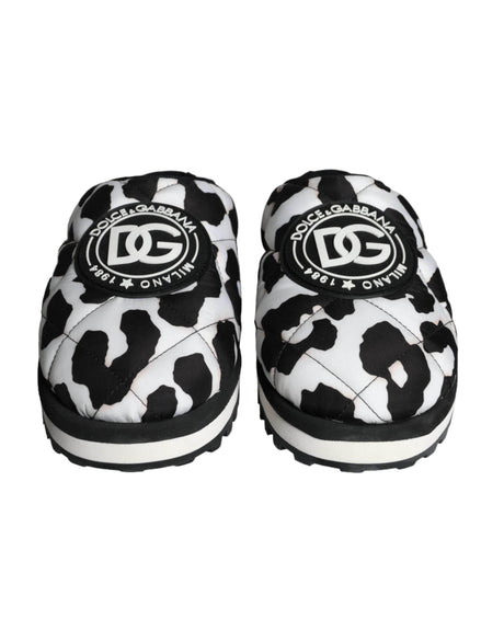 Dolce & Gabbana Black White Quilted Logo Sandals Slides Shoes - Hilstor