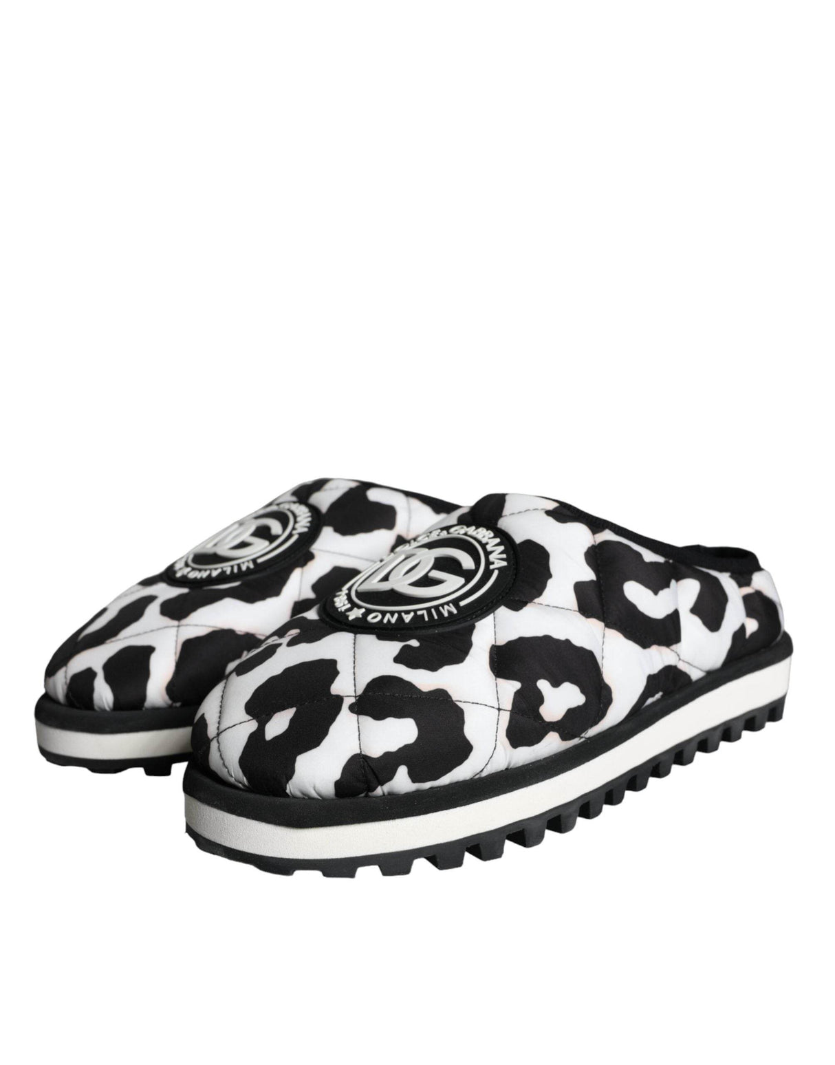 Dolce & Gabbana Black White Quilted Logo Sandals Slides Shoes - Hilstor