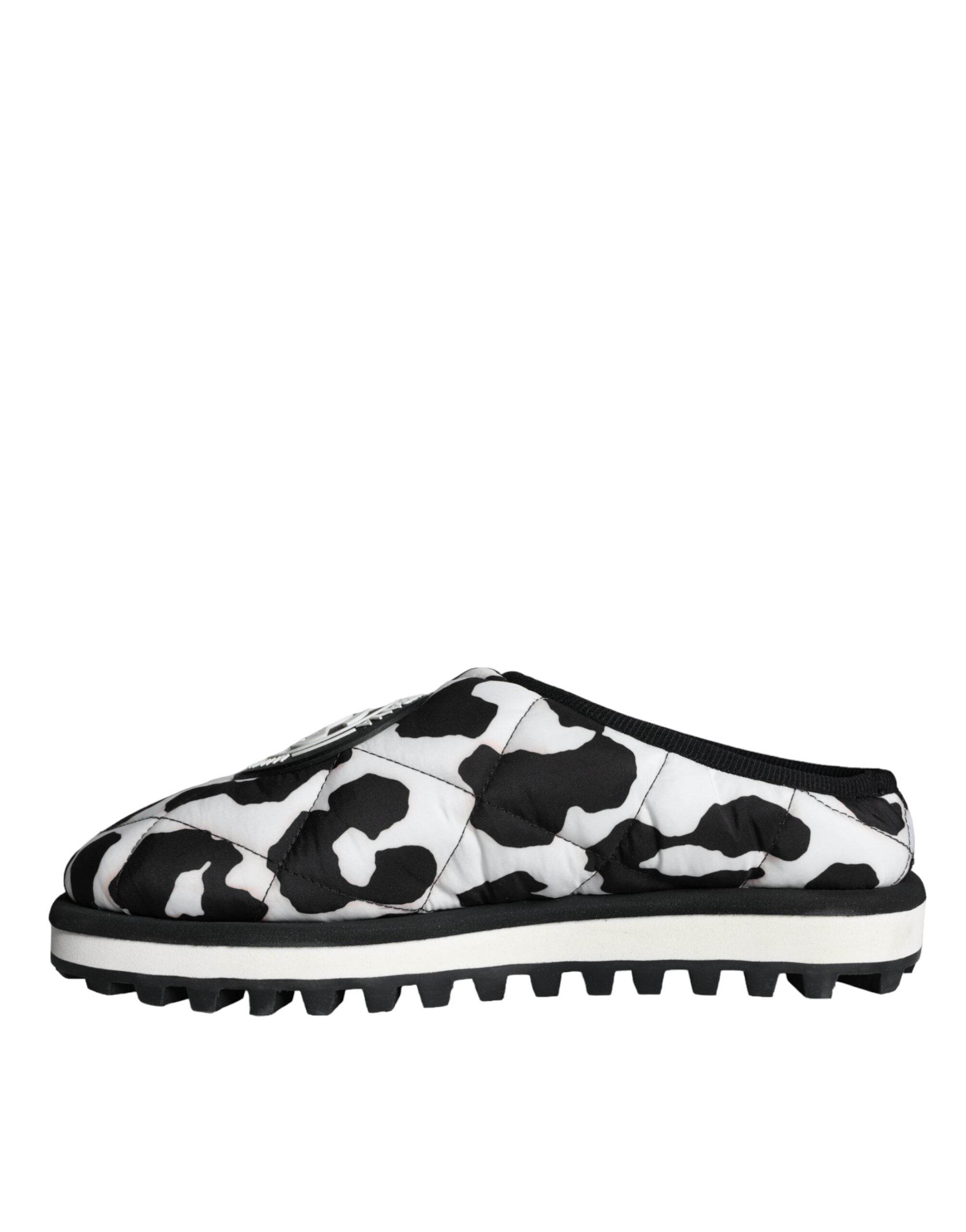 Dolce & Gabbana Black White Quilted Logo Sandals Slides Shoes - Hilstor