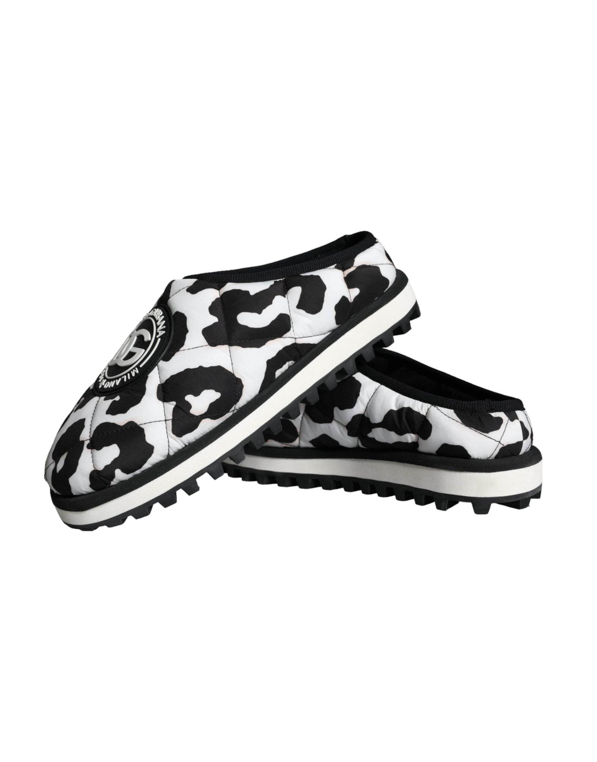 Dolce & Gabbana Black White Quilted Logo Sandals Slides Shoes - Hilstor