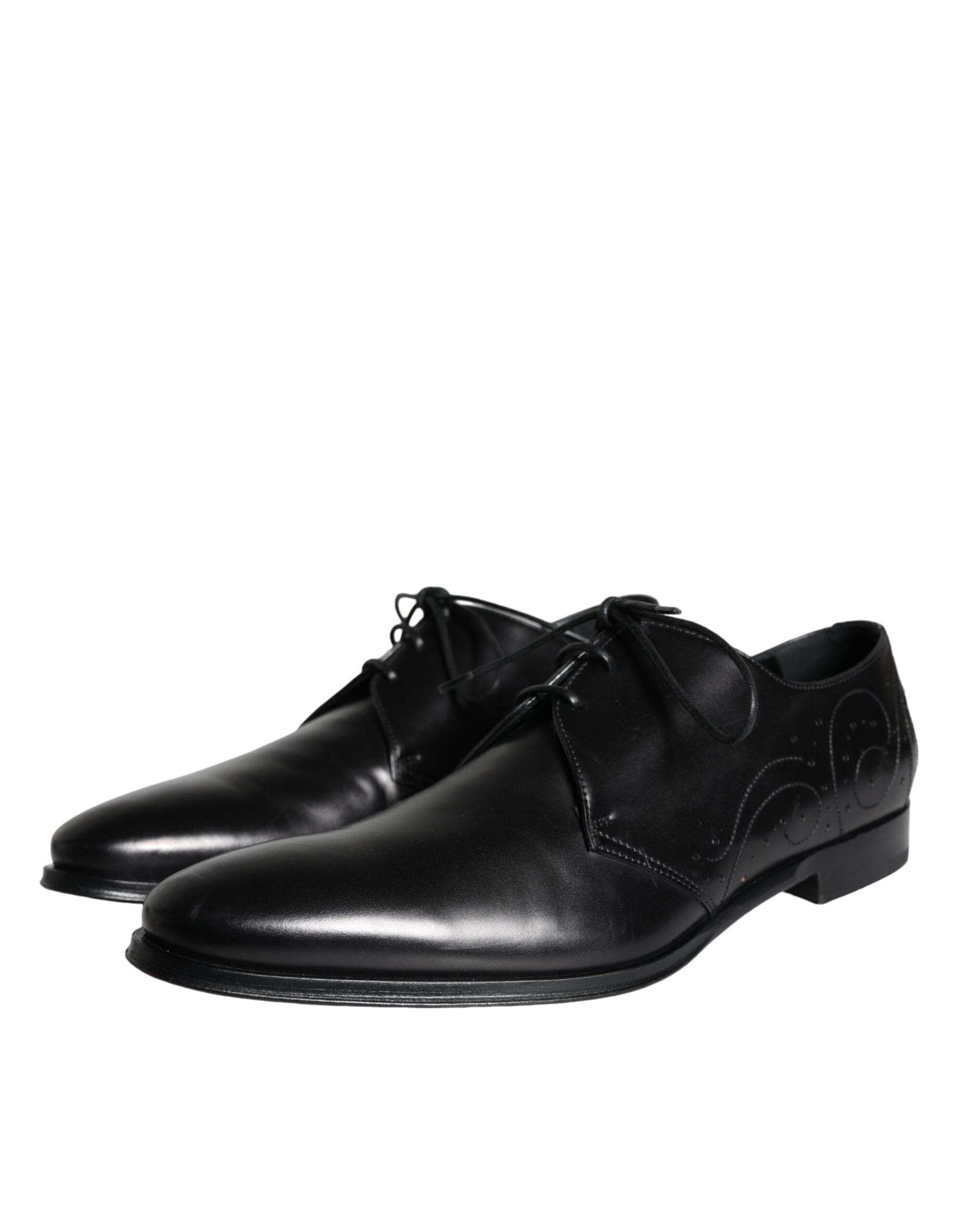 Dolce & Gabbana Black Calfskin Leather Derby Men Dress Shoes - Hilstor