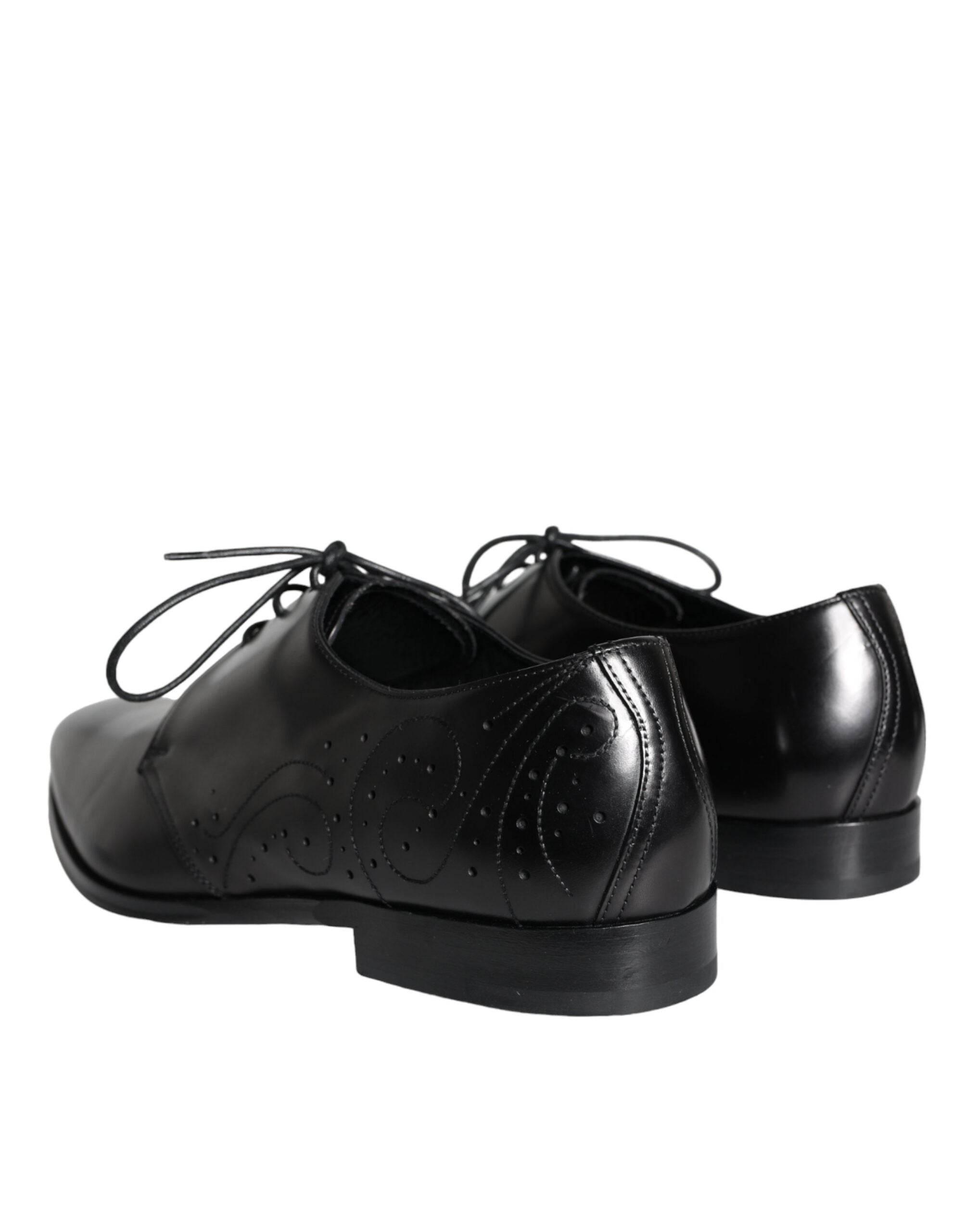 Dolce & Gabbana Black Calfskin Leather Derby Men Dress Shoes - Hilstor