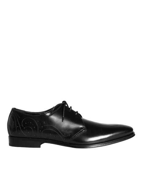 Dolce & Gabbana Black Calfskin Leather Derby Men Dress Shoes - Hilstor