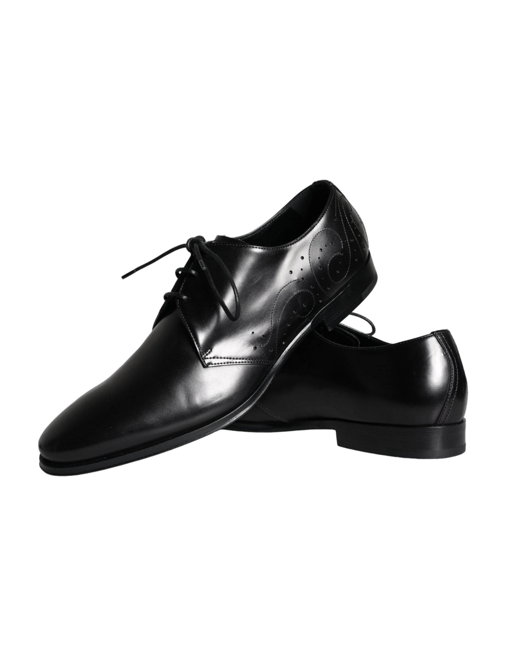 Dolce & Gabbana Black Calfskin Leather Derby Men Dress Shoes - Hilstor