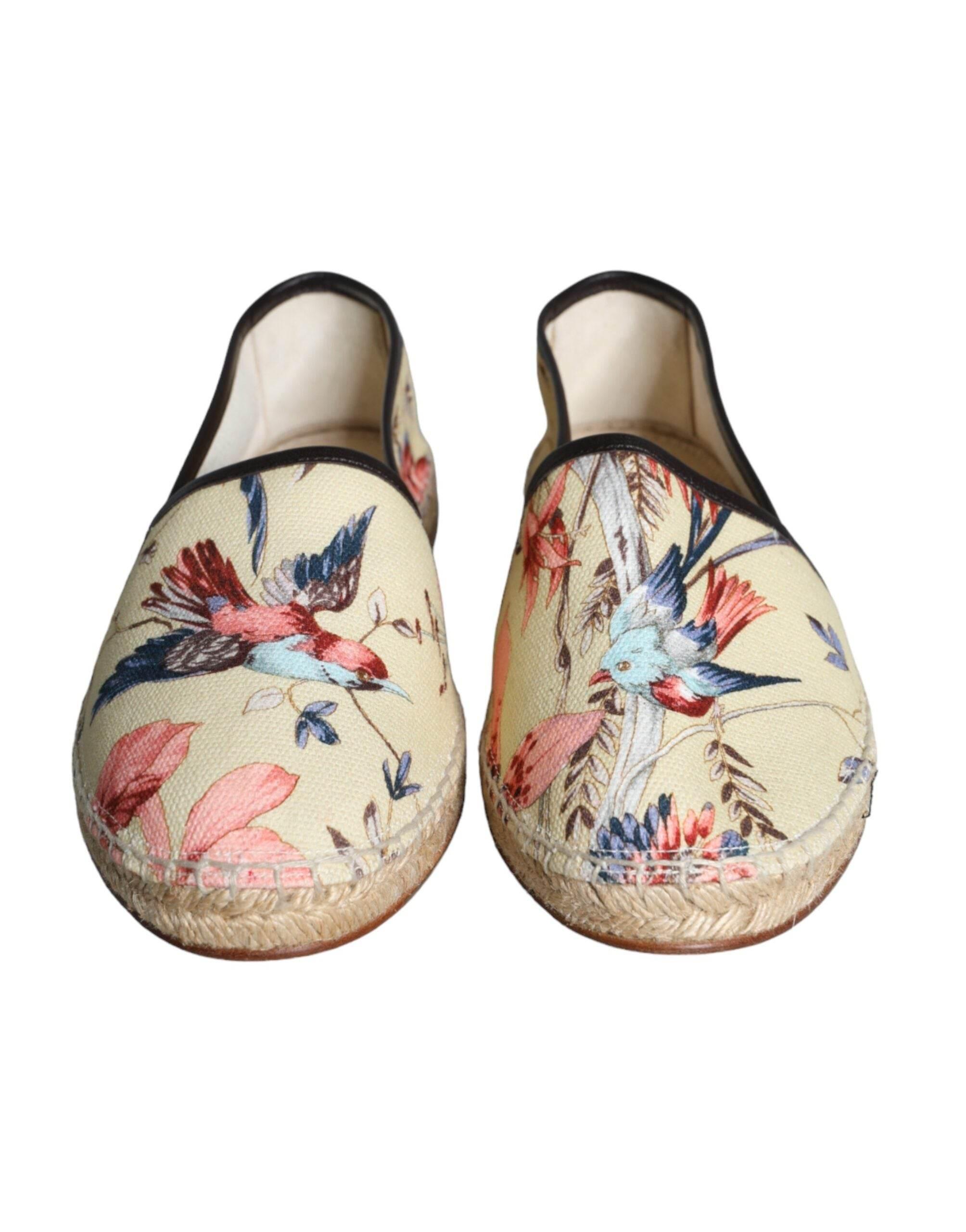 Dolce & Gabbana Beige Floral Canvas Espadrilles Slip On Shoes - Hilstor