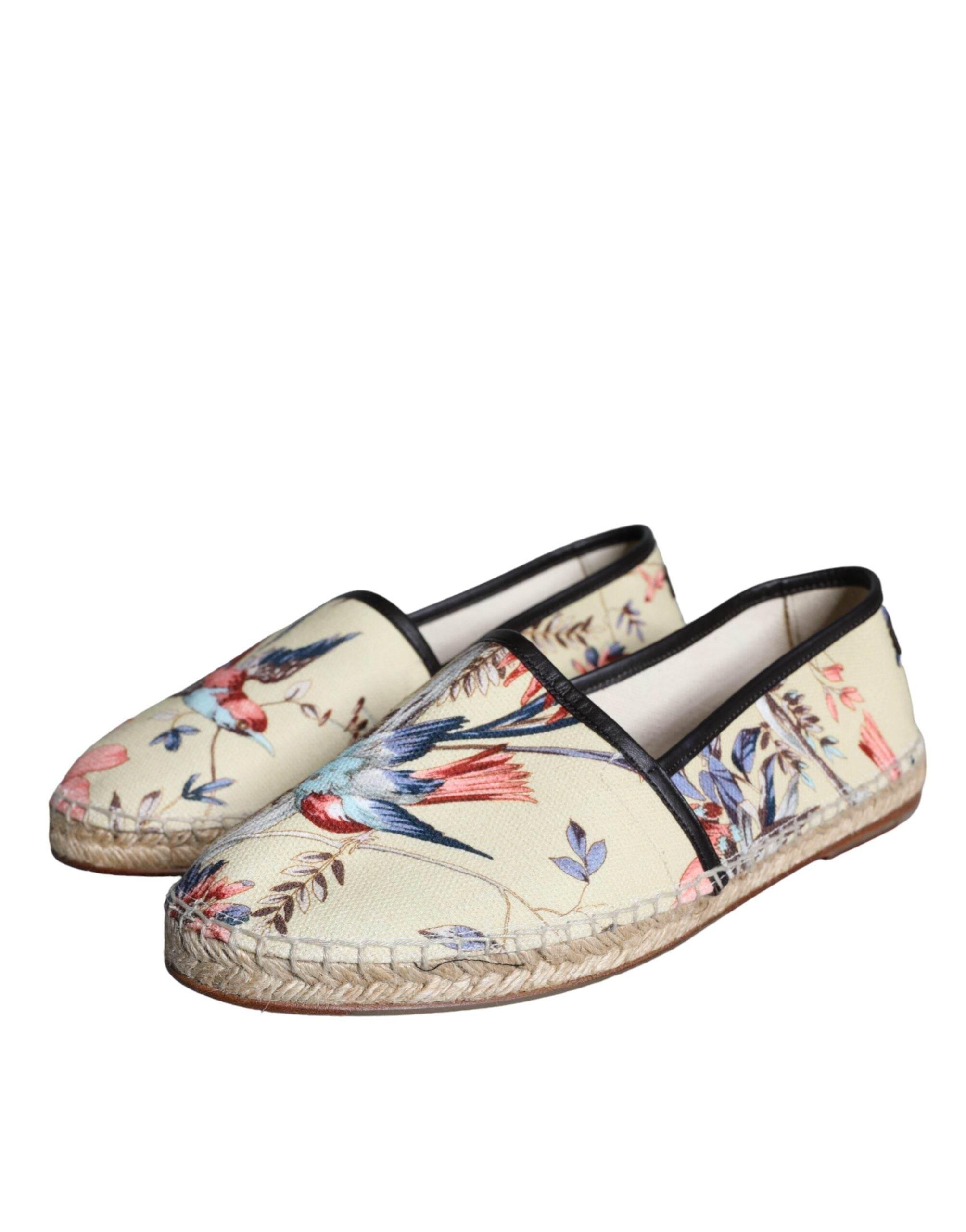 Dolce & Gabbana Beige Floral Canvas Espadrilles Slip On Shoes - Hilstor