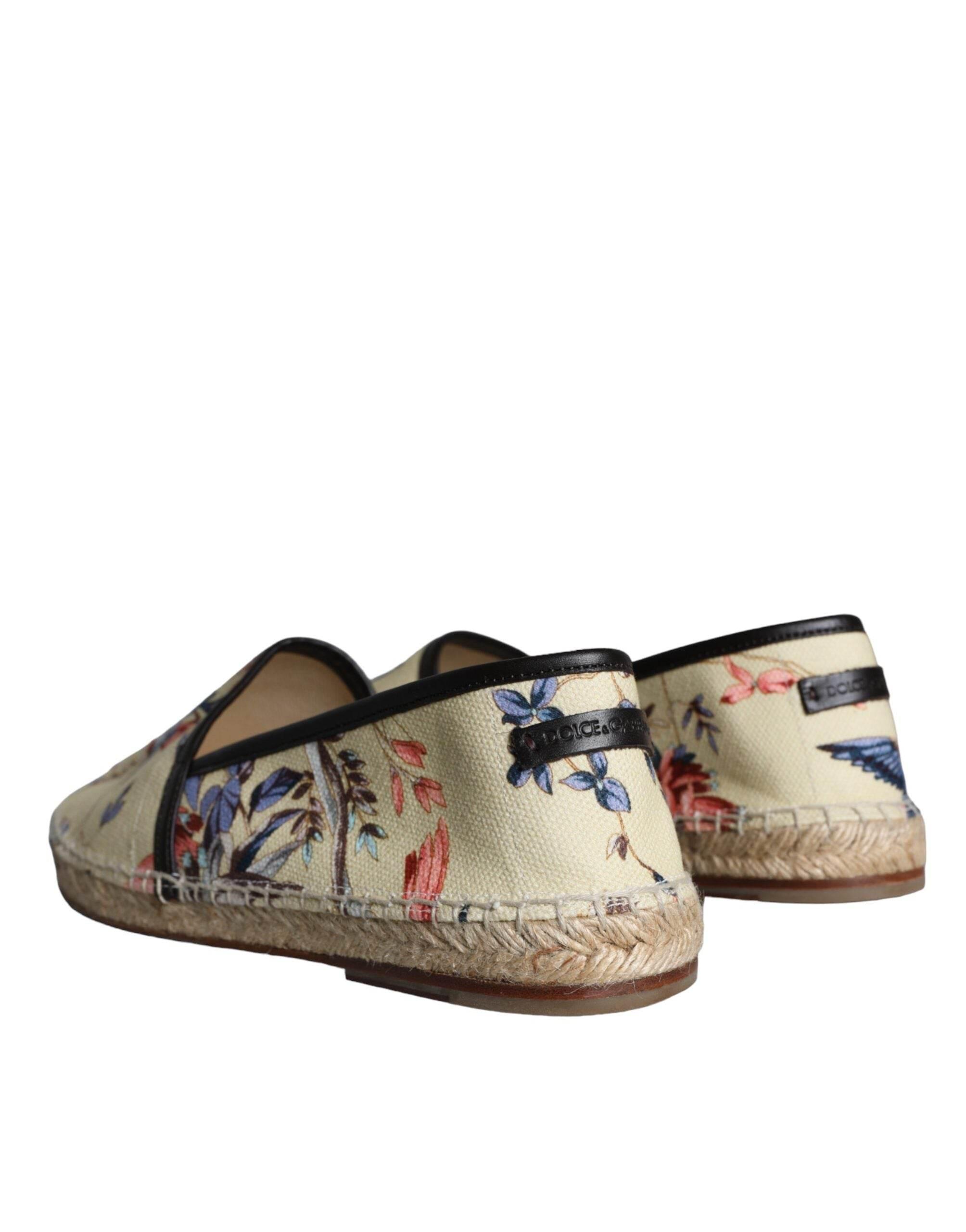 Dolce & Gabbana Beige Floral Canvas Espadrilles Slip On Shoes - Hilstor