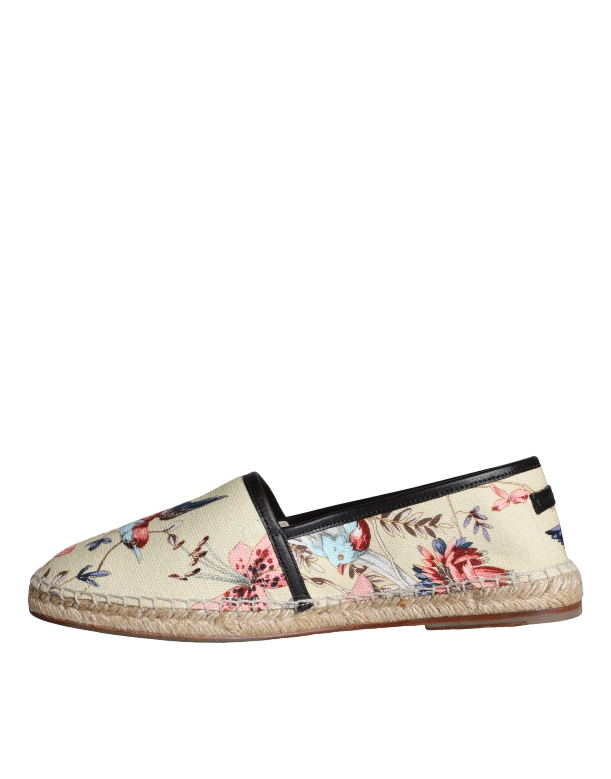 Dolce & Gabbana Beige Floral Canvas Espadrilles Slip On Shoes - Hilstor