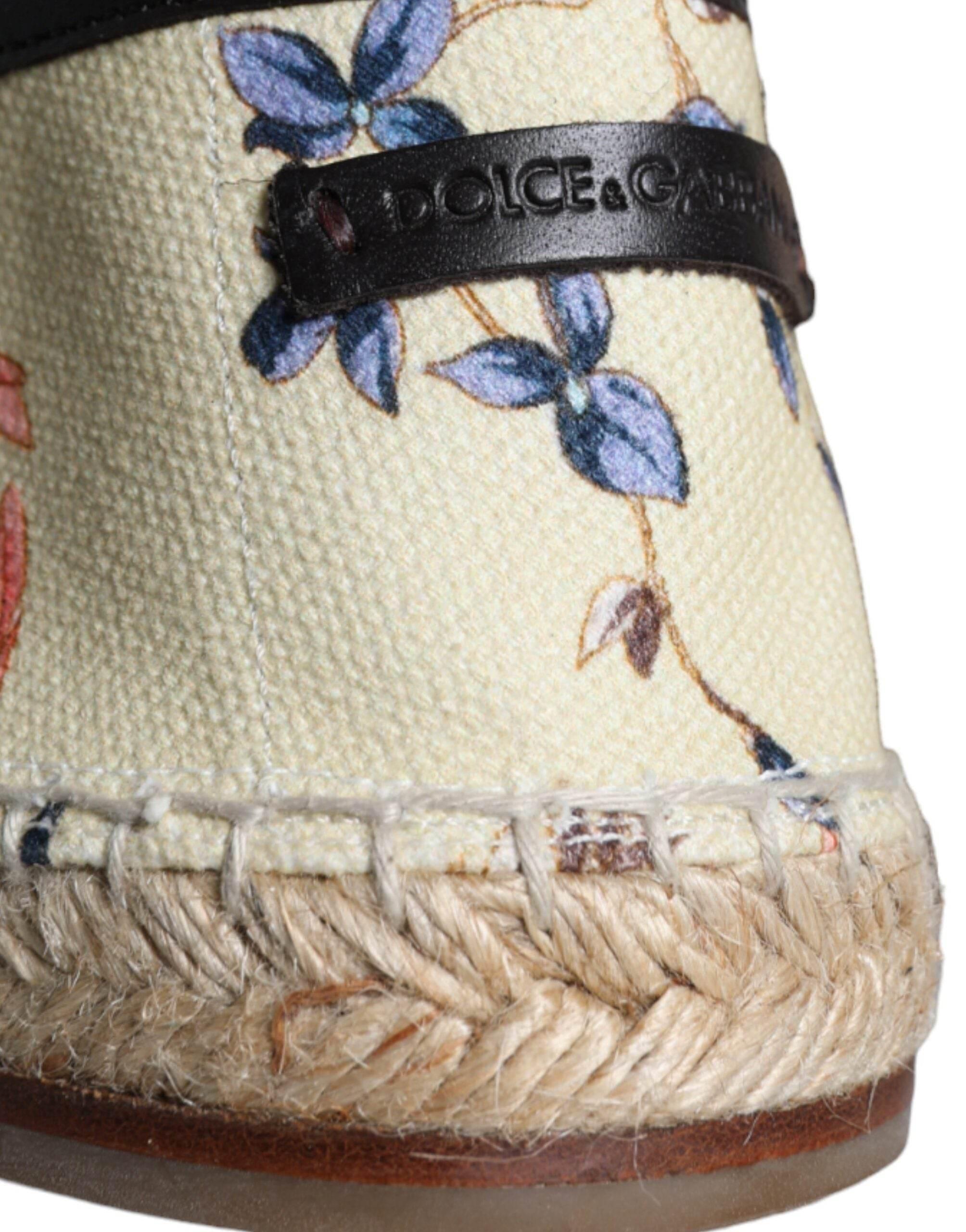 Dolce & Gabbana Beige Floral Canvas Espadrilles Slip On Shoes - Hilstor