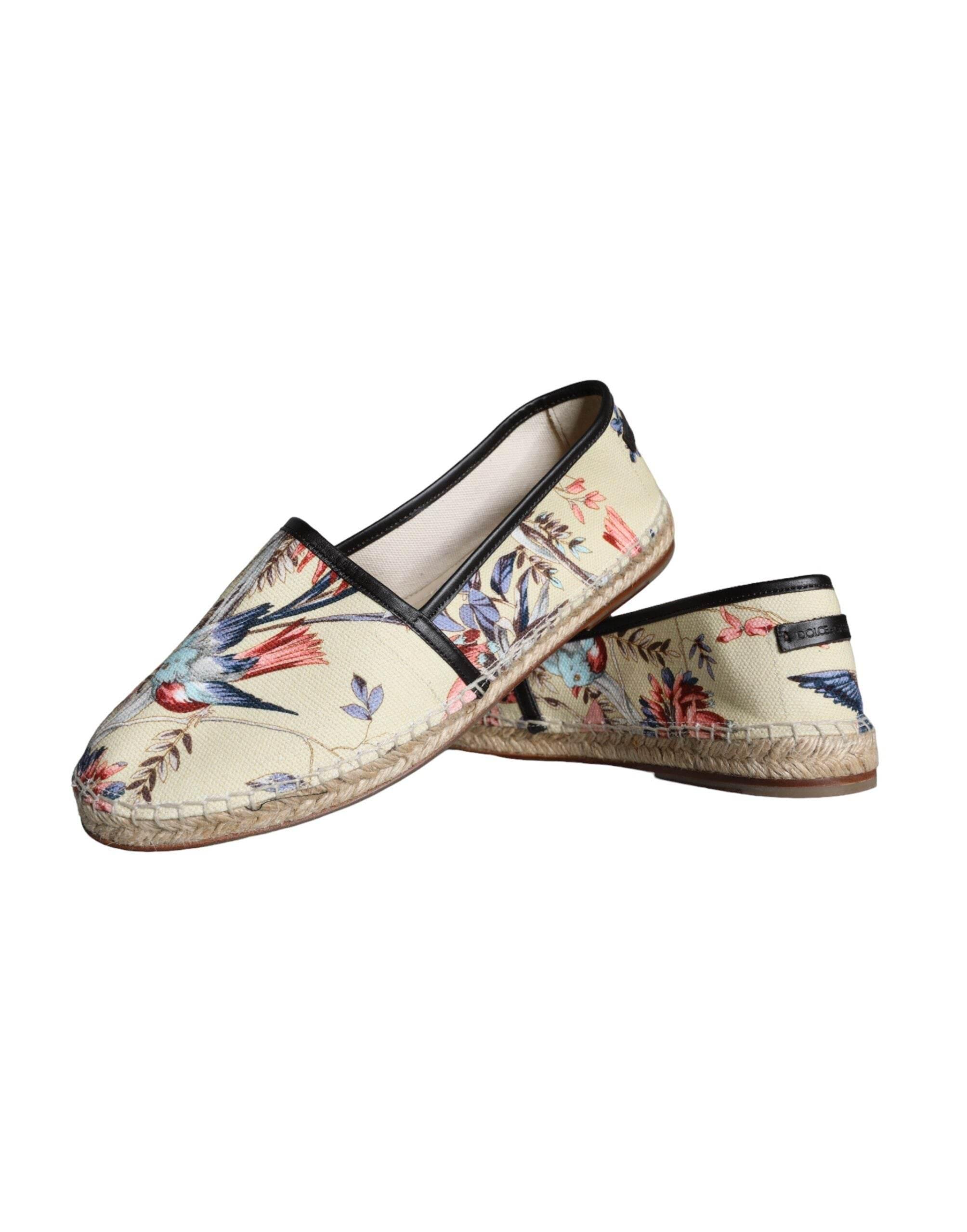 Dolce & Gabbana Beige Floral Canvas Espadrilles Slip On Shoes - Hilstor