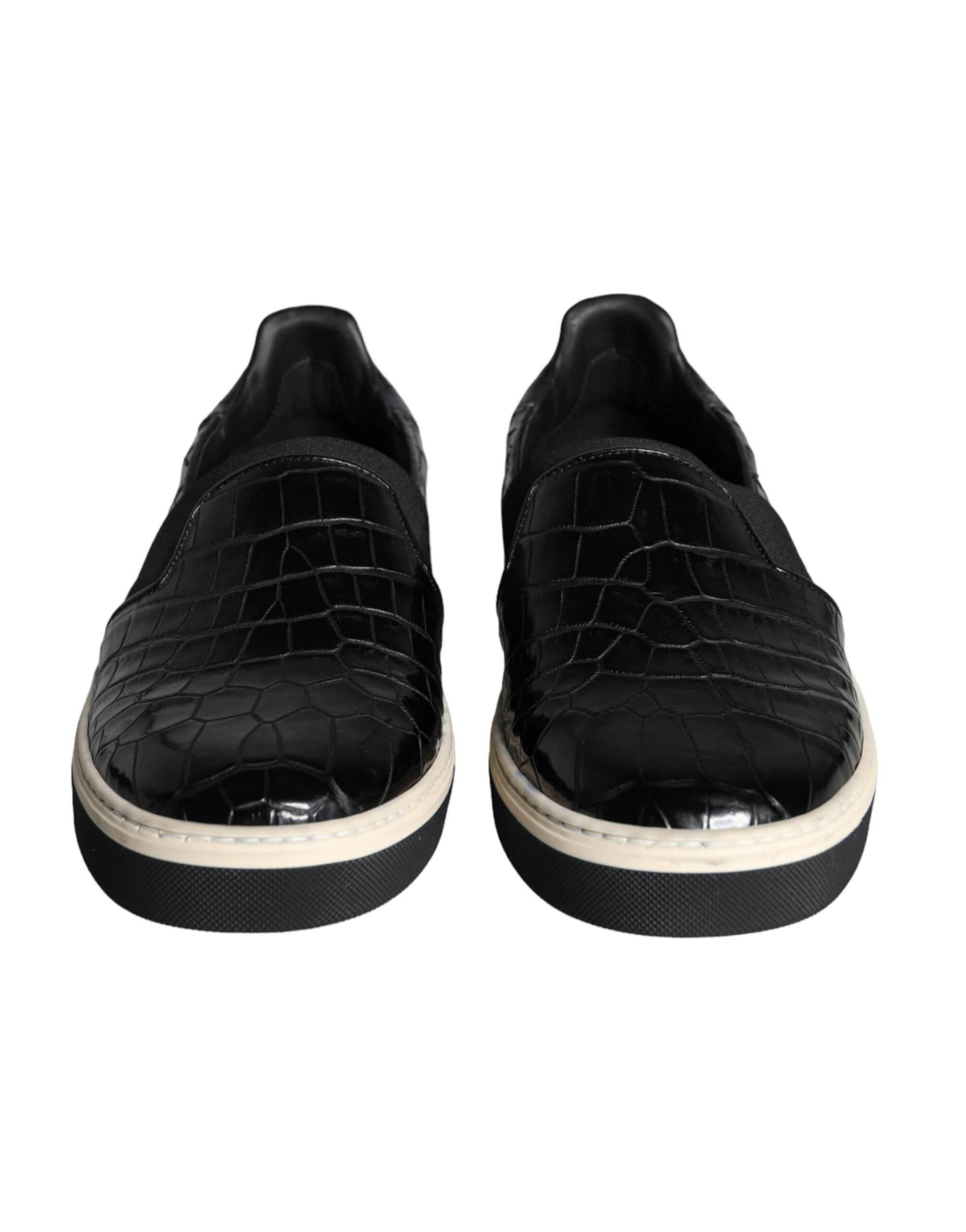 Dolce & Gabbana Black Leather Loafers Slippers Casual Shoes - Hilstor
