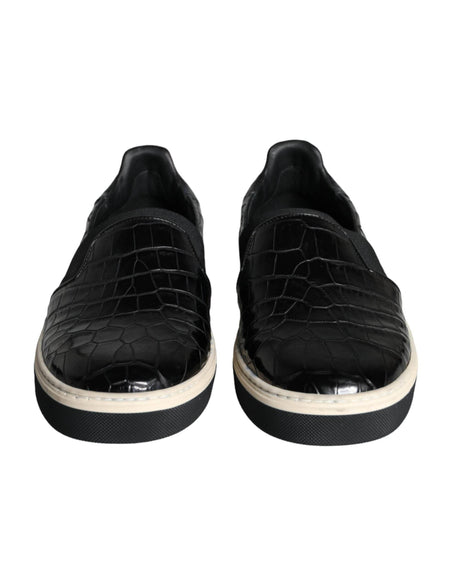 Dolce & Gabbana Black Leather Loafers Slippers Casual Shoes - Hilstor