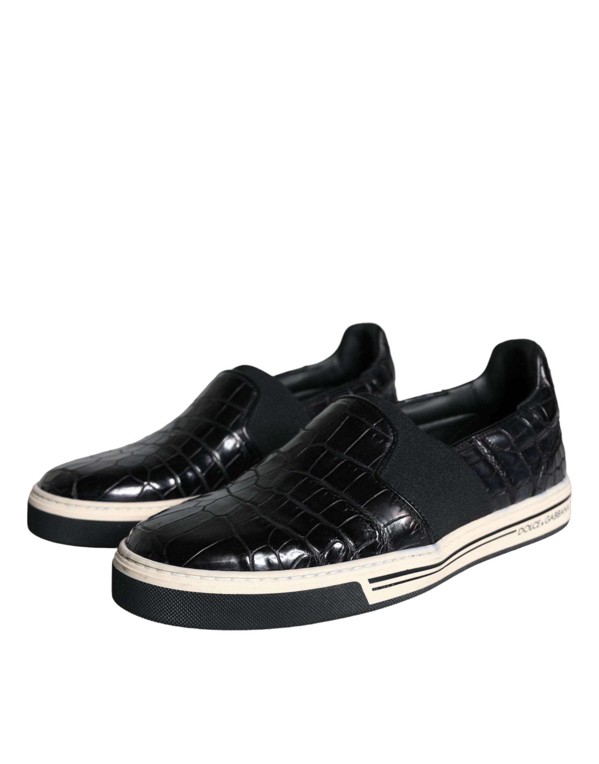 Dolce & Gabbana Black Leather Loafers Slippers Casual Shoes - Hilstor