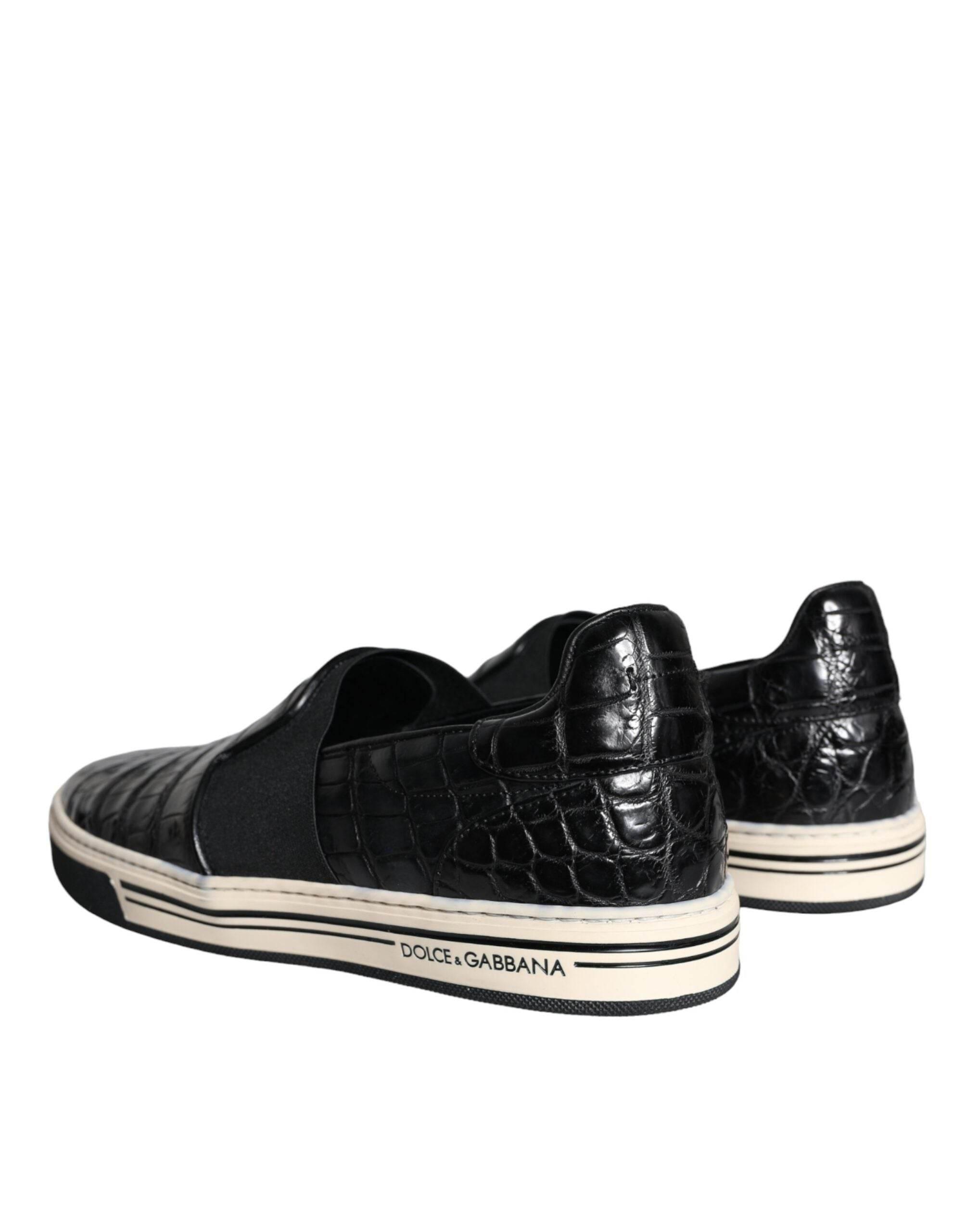 Dolce & Gabbana Black Leather Loafers Slippers Casual Shoes - Hilstor